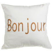 Bonjour White Canvas Cushion with Gold Print – Set of 2, Decorative Pillow