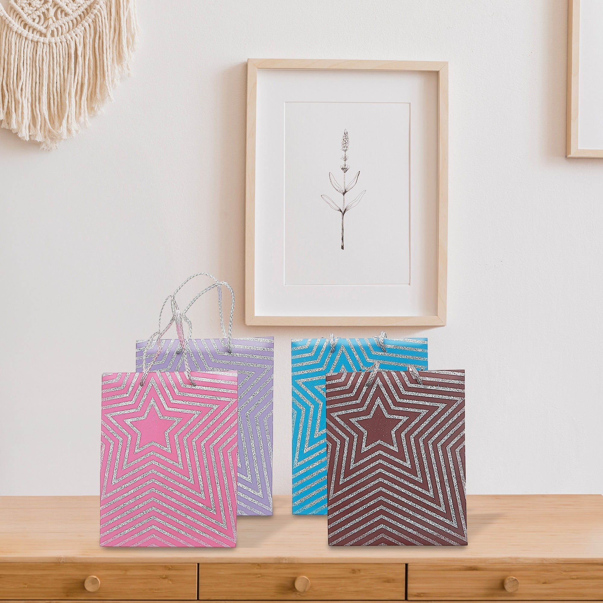 Gift Bags Stars Design Assorted, Party Gift Packaging, Celebration Present Bags