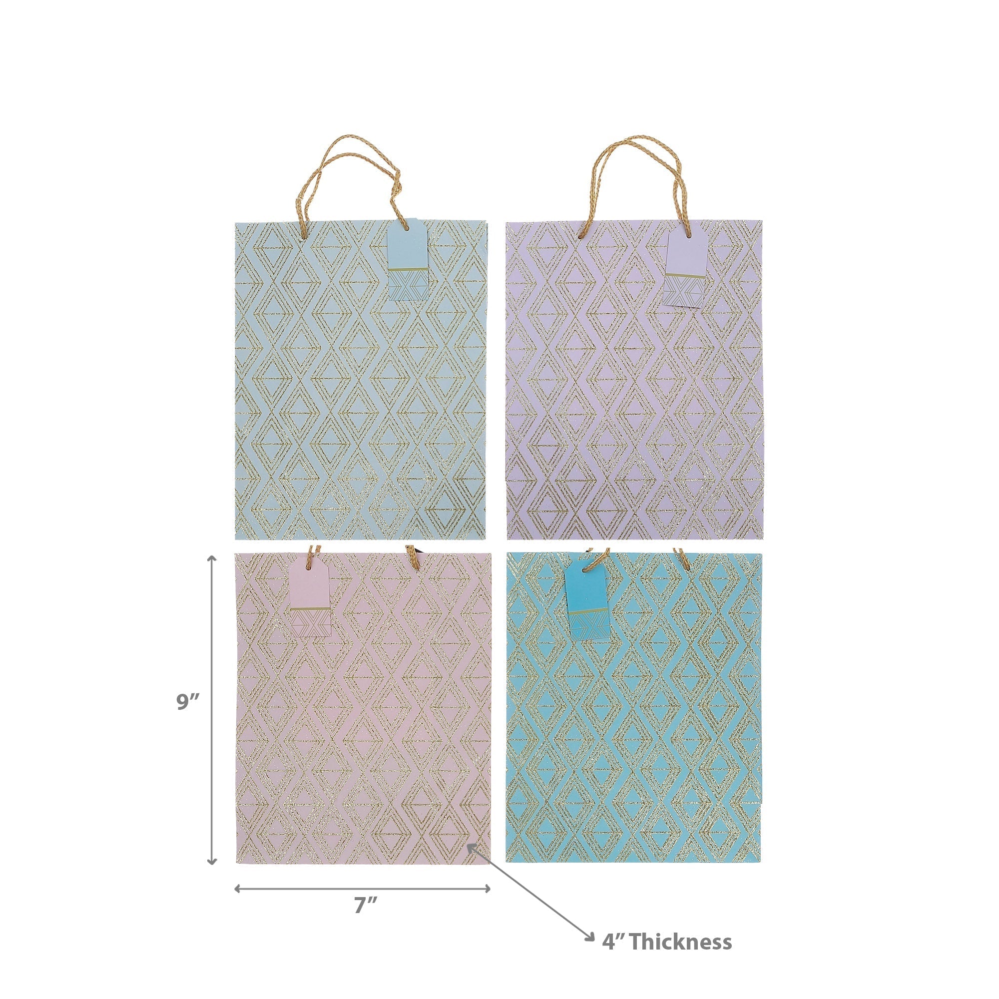 Maison Concepts Gift Bags Diamond Pattern Assorted Medium - Set of 12