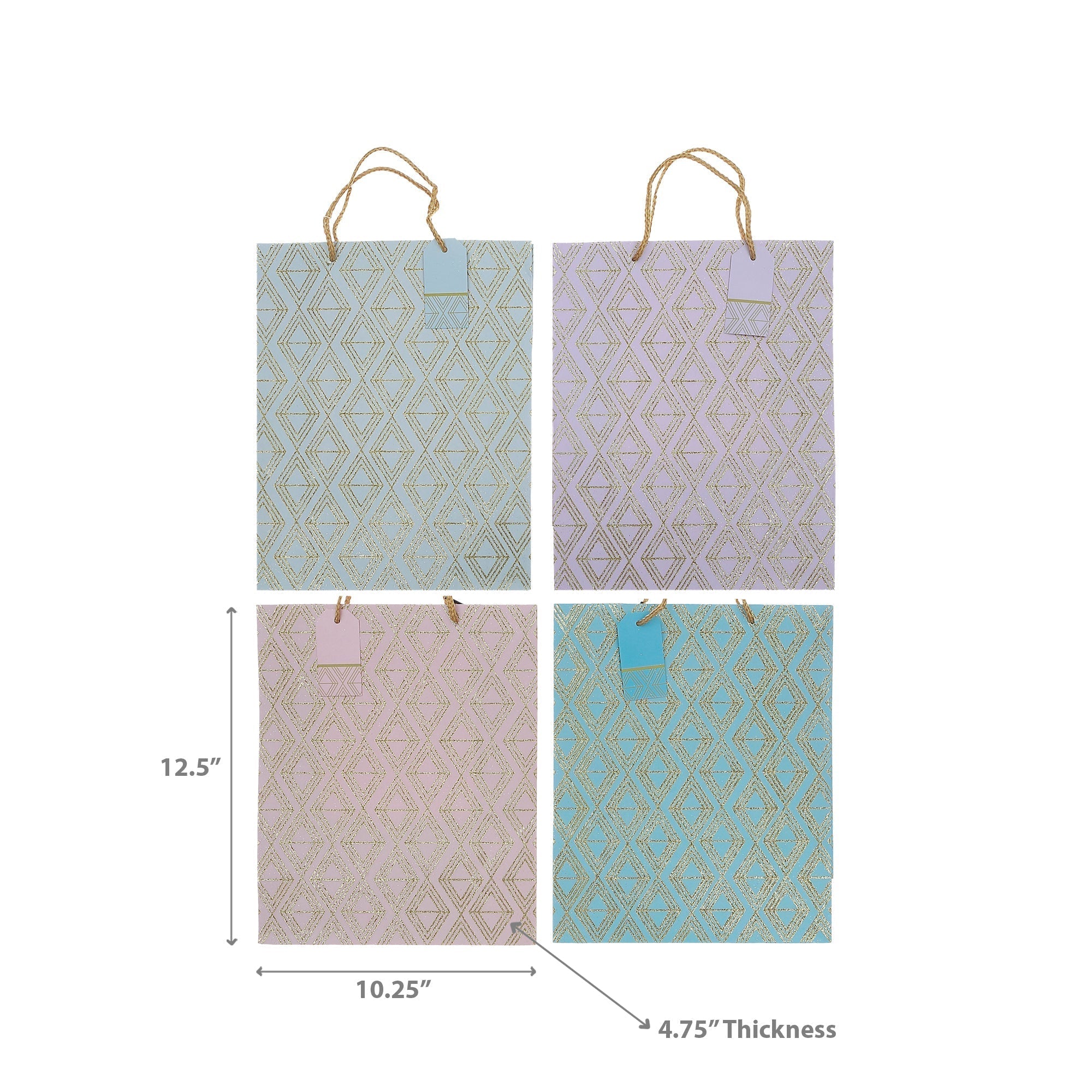 Maison Concepts Gift Bags Diamond Pattern Assorted Large - Set of 12