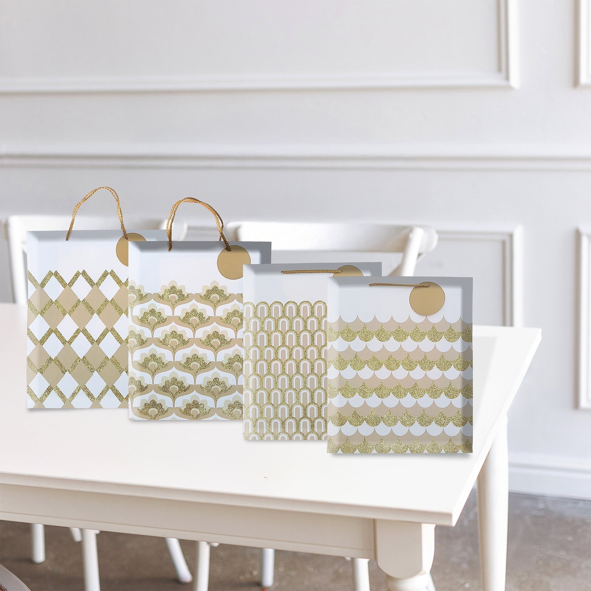 Gift Bags Gold Design Assorted, Decorative Gift Packaging, Party Present Bags