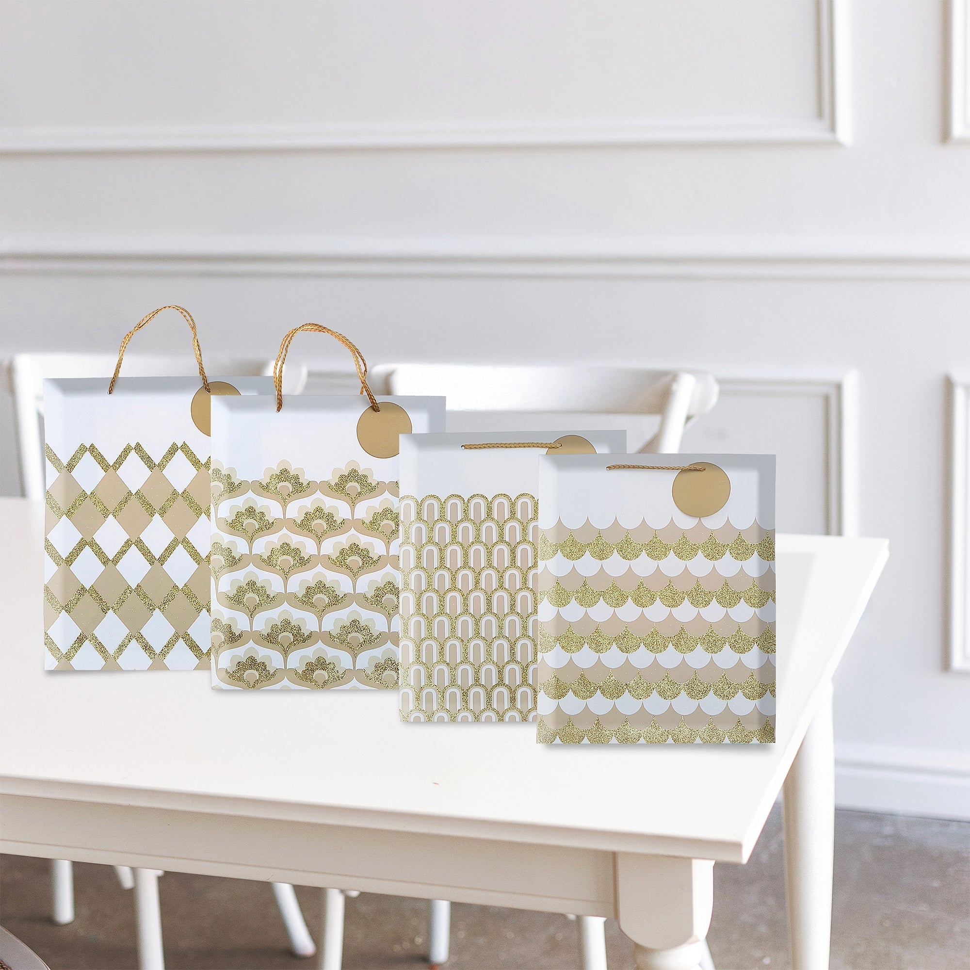 Gift Bags Gold Design Assorted, Decorative Gift Packaging, Party Present Bags