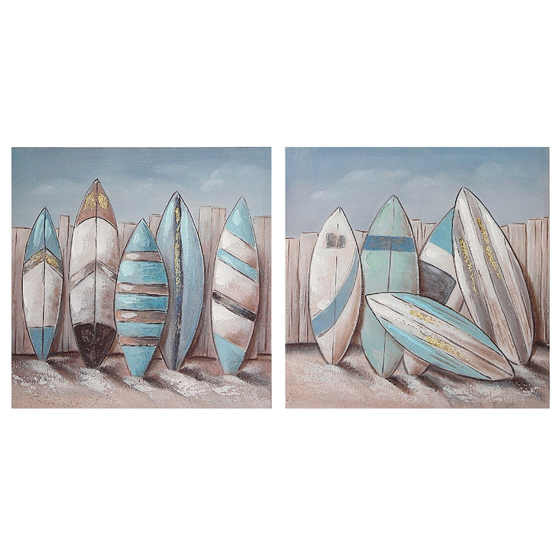 Hand Painted Canvas Wall Art Surf Boards Set of 2 Home Decor