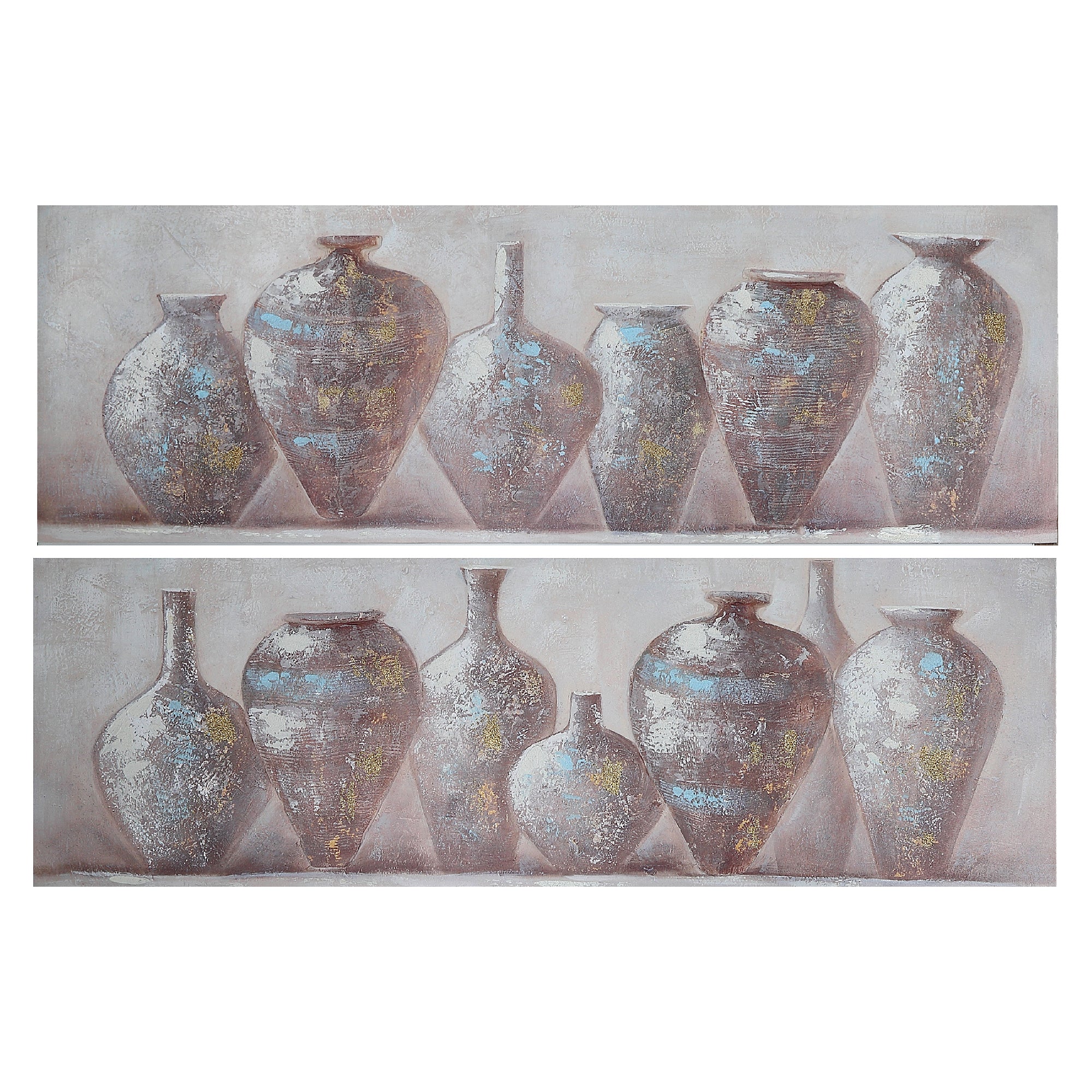 Hand Painted Canvas Wall Art Clay Pottery Decorative Artwork - Set of 2