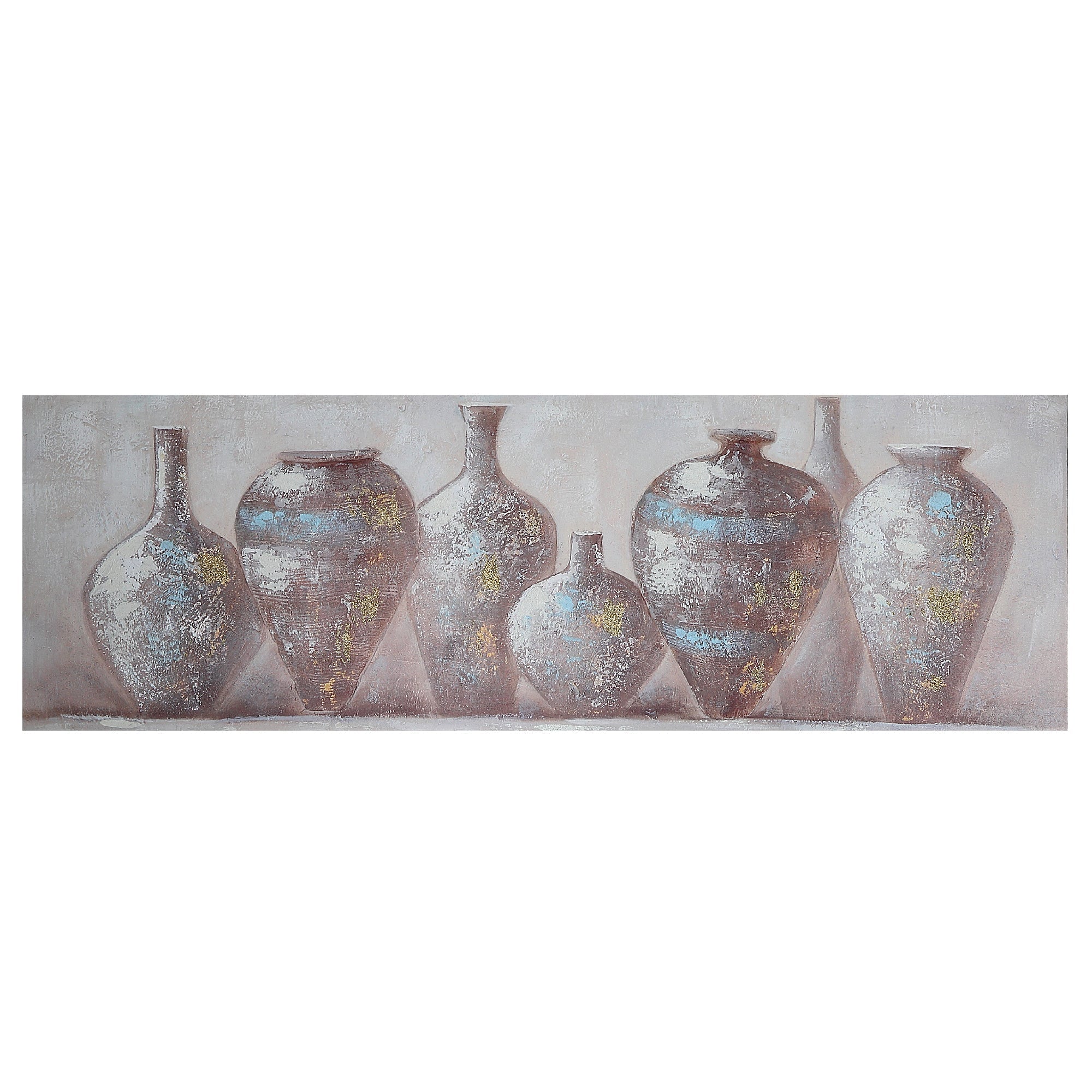 Hand Painted Canvas Wall Art Clay Pottery Decorative Artwork - Set of 2