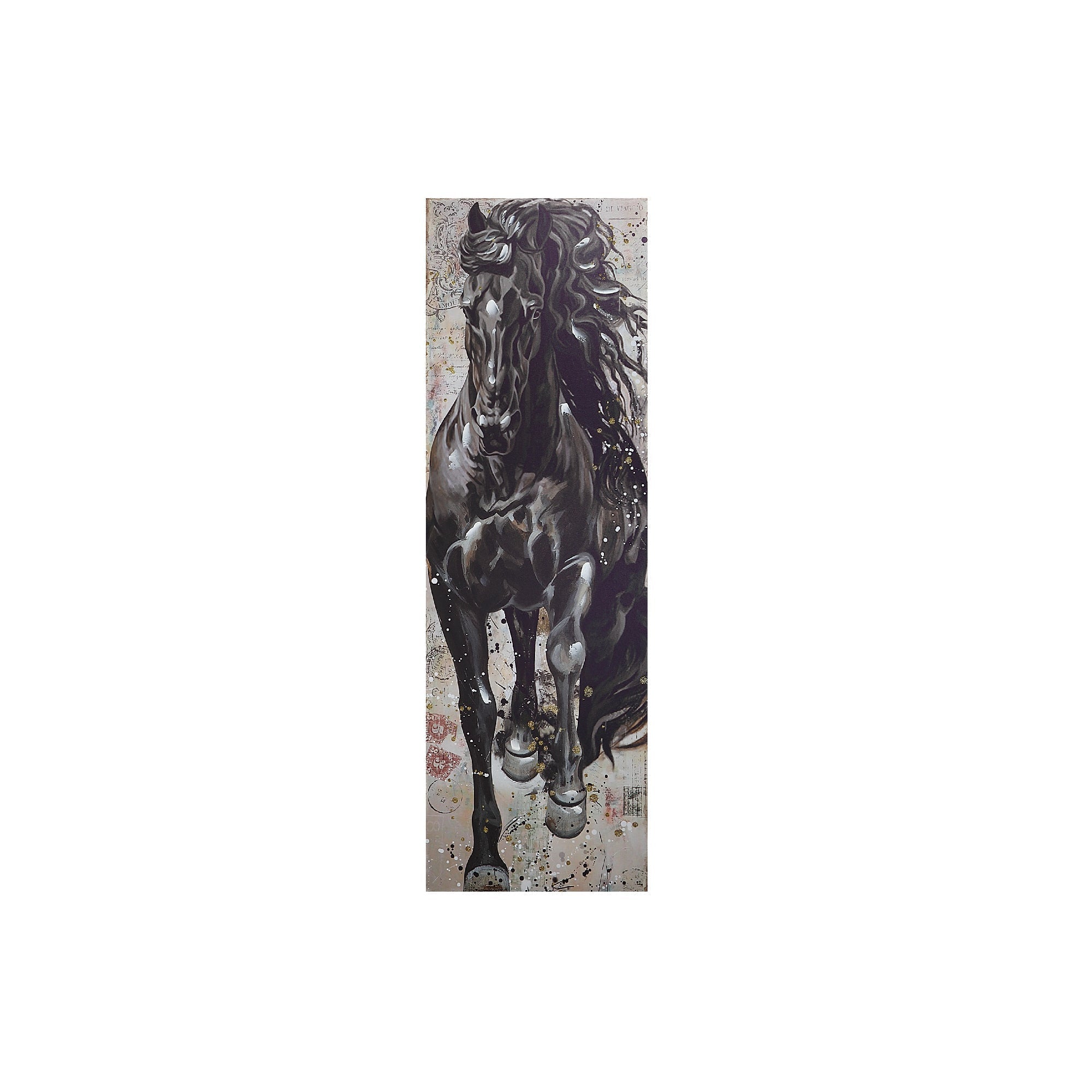 Hand Painted Canvas Wall Art Brazen Horse Decorative Artwork - Set of 2