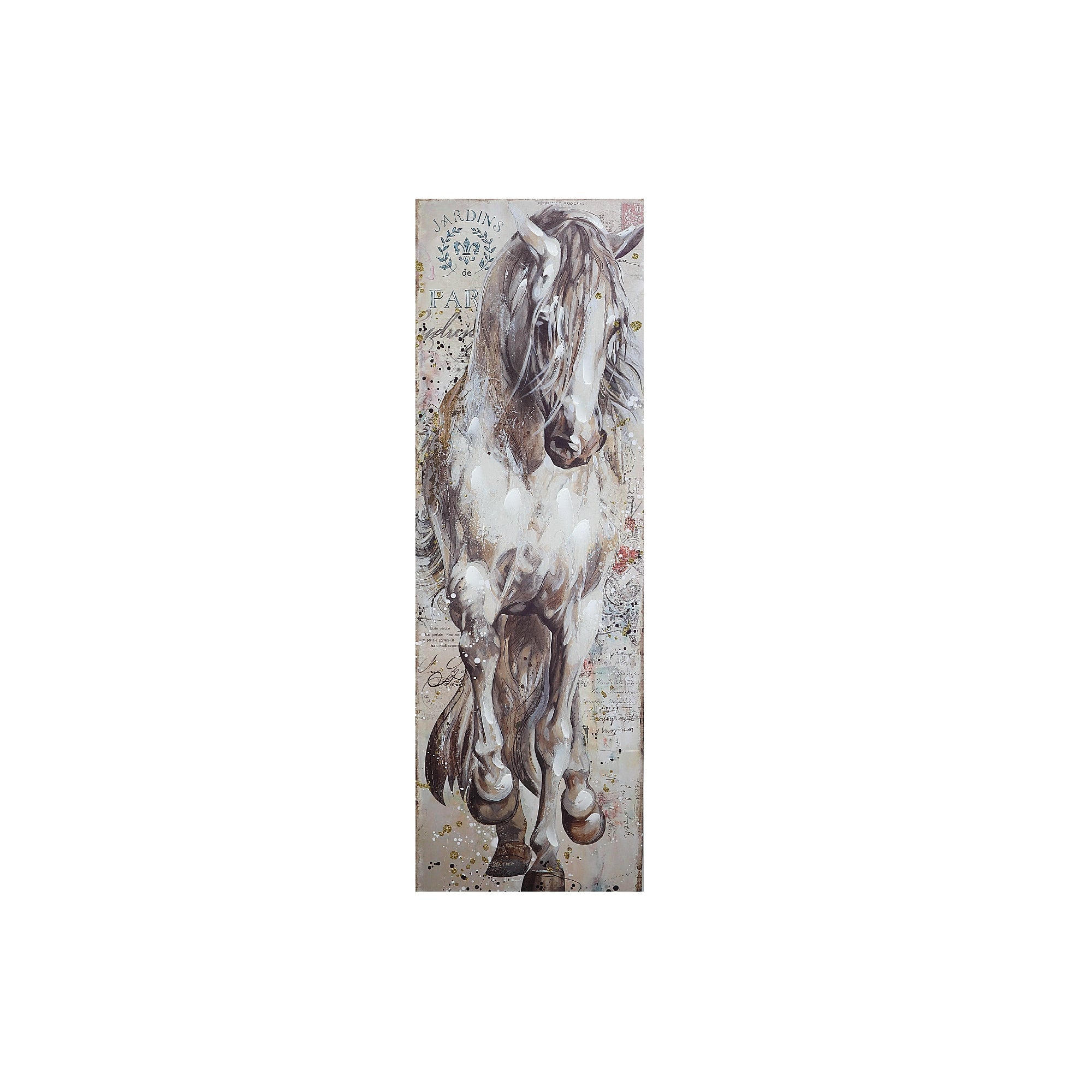 Hand Painted Canvas Wall Art Brazen Horse Decorative Artwork - Set of 2