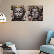 Hand Painted Canvas Wall Art Rosy Buddha Set Of 2, Modern Decorative Wall Accent