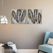 Hand Painted Canvas Wall Art Dainty Feathers Set Of 2, Modern Wall Decor, Home Accent