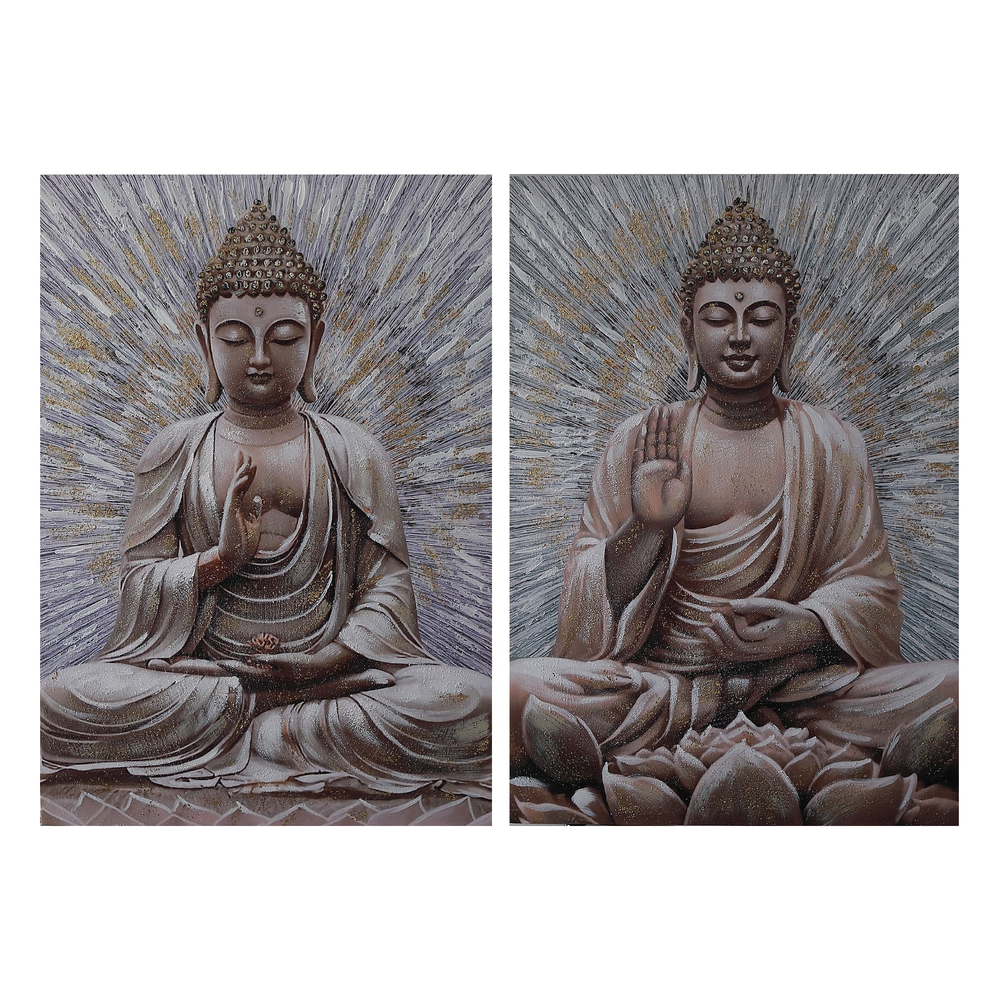 Hand Painted Wall Art Featuring Buddha Design Assorted - Set of 2, Spiritual Wall Decor, Meditation Room Accent, Zen Home Decoration