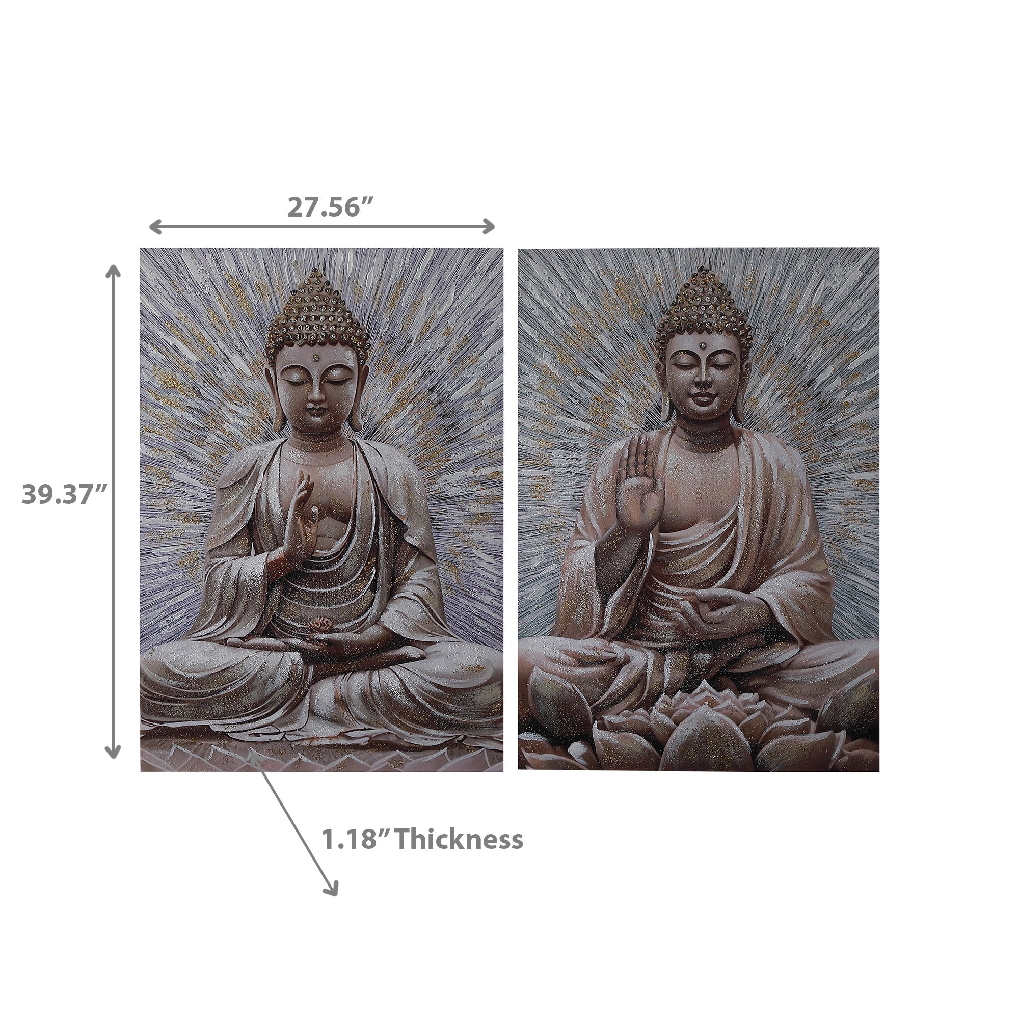 Hand Painted Wall Art Featuring Buddha Design Assorted - Set of 2, Spiritual Wall Decor, Meditation Room Accent, Zen Home Decoration