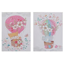 Hand Painted Wall Art Animal With Hot Air Balloon Assorted - Set of 2