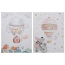 Hand Painted Wall Art Animal With Hot Air Balloon Assorted - Set of 2