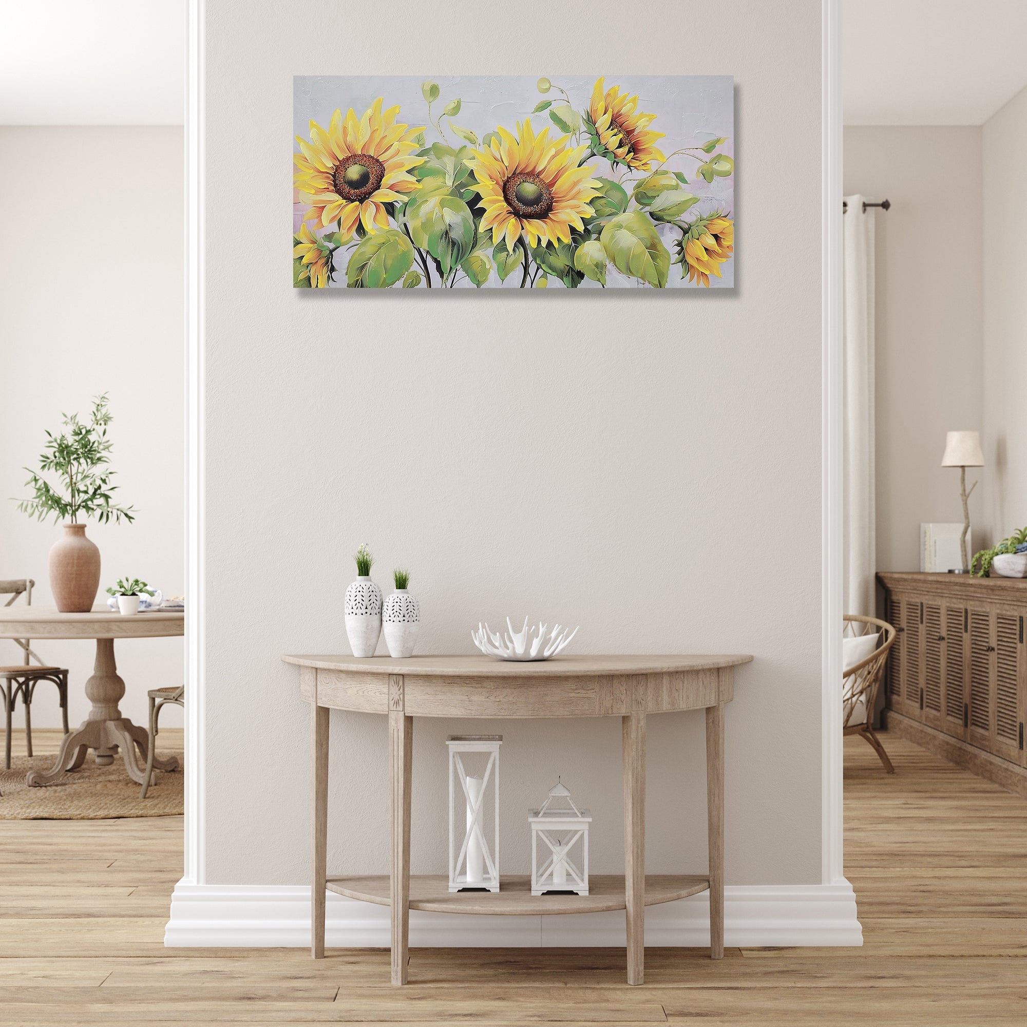 Hand Painted Wall Art with Blooming Sunflowers Design Assorted, Floral Wall Decor, Bright Home Accent, Nature Inspired Artwork