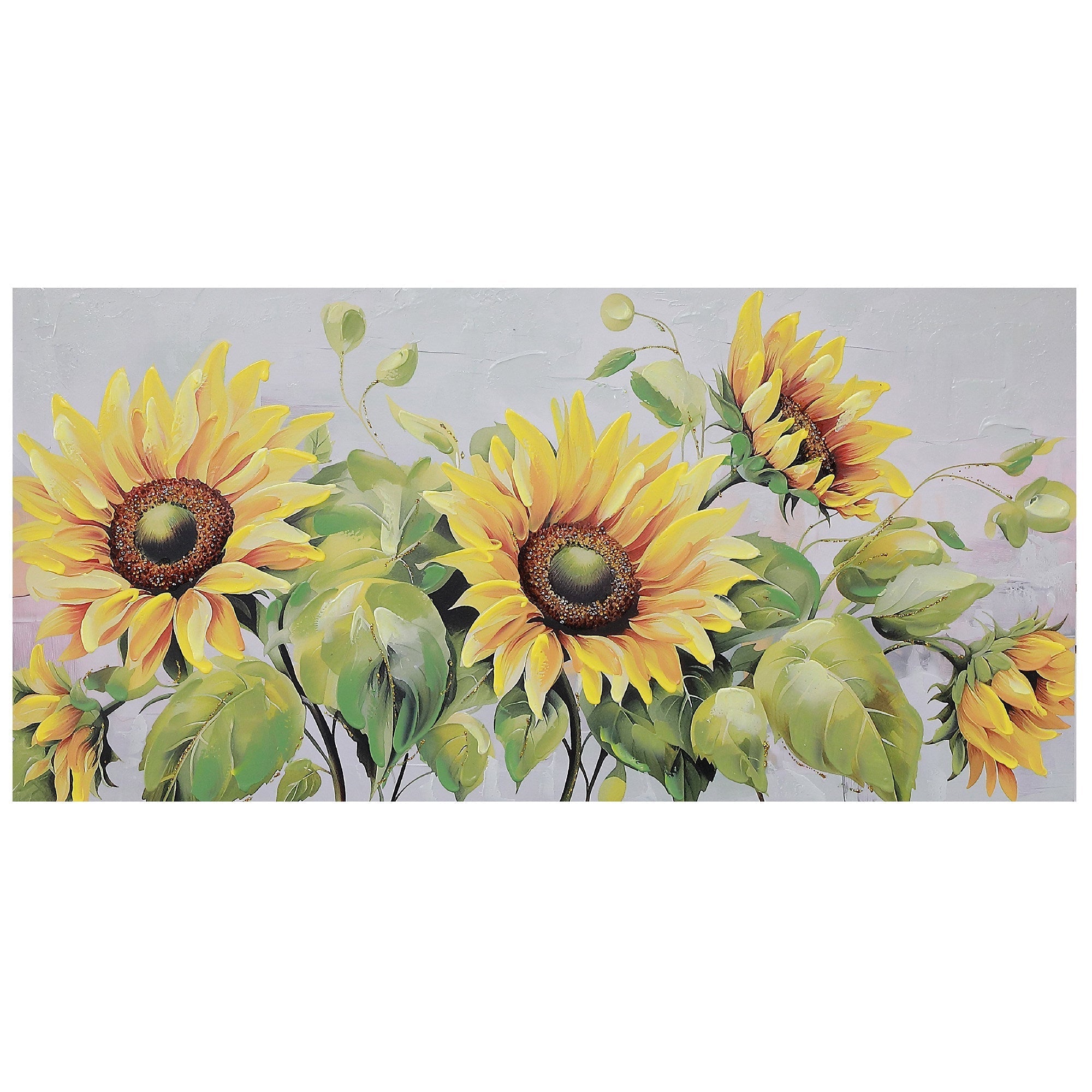 Hand Painted Wall Art with Blooming Sunflowers Design Assorted, Floral Wall Decor, Bright Home Accent, Nature Inspired Artwork