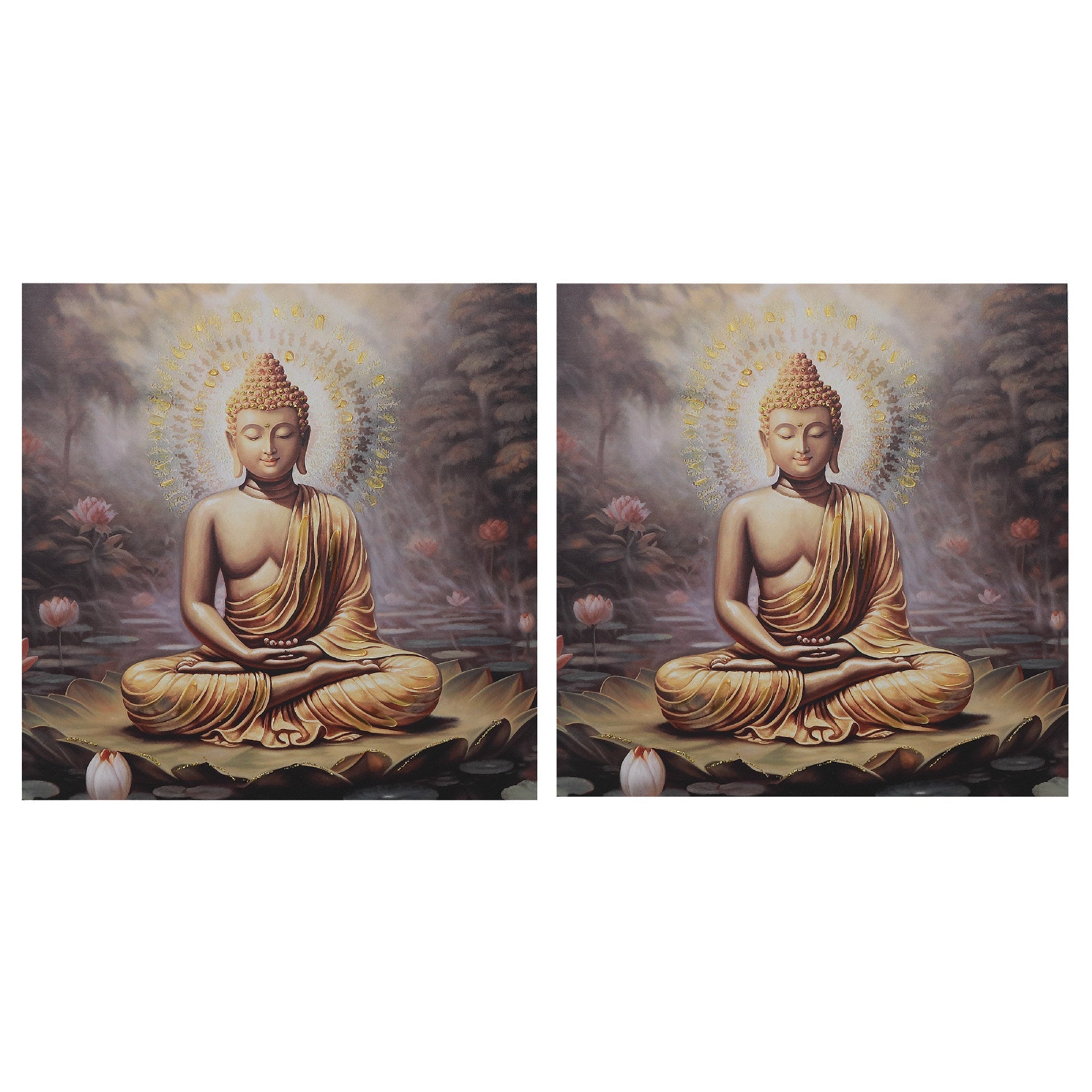 Hand Painted Wall Art with Meditating Buddha Design Assorted - Set of 2, Zen Wall Decor, Spiritual Home Accent, Meditation Room Artwork