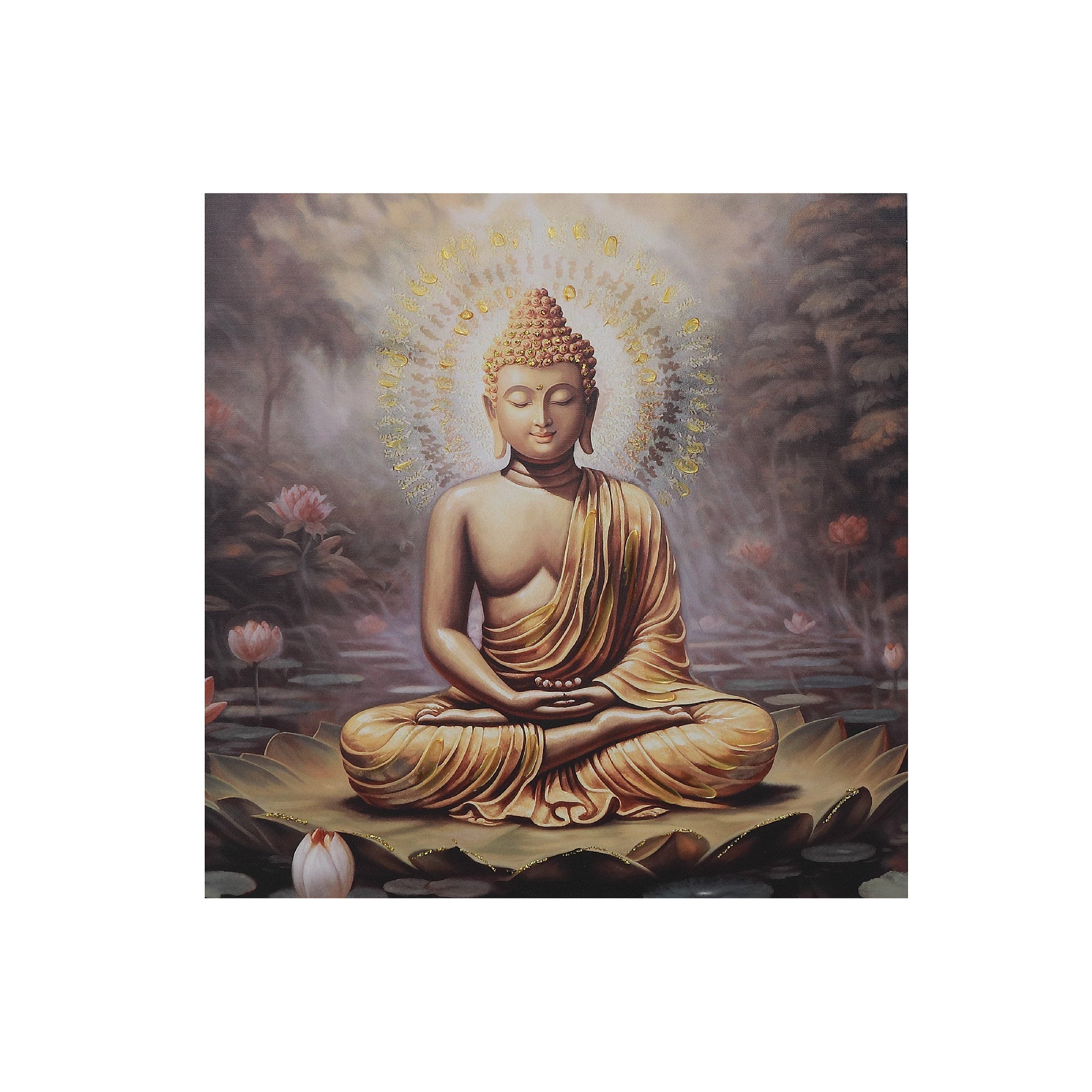 Hand Painted Wall Art with Meditating Buddha Design Assorted - Set of 2, Zen Wall Decor, Spiritual Home Accent, Meditation Room Artwork