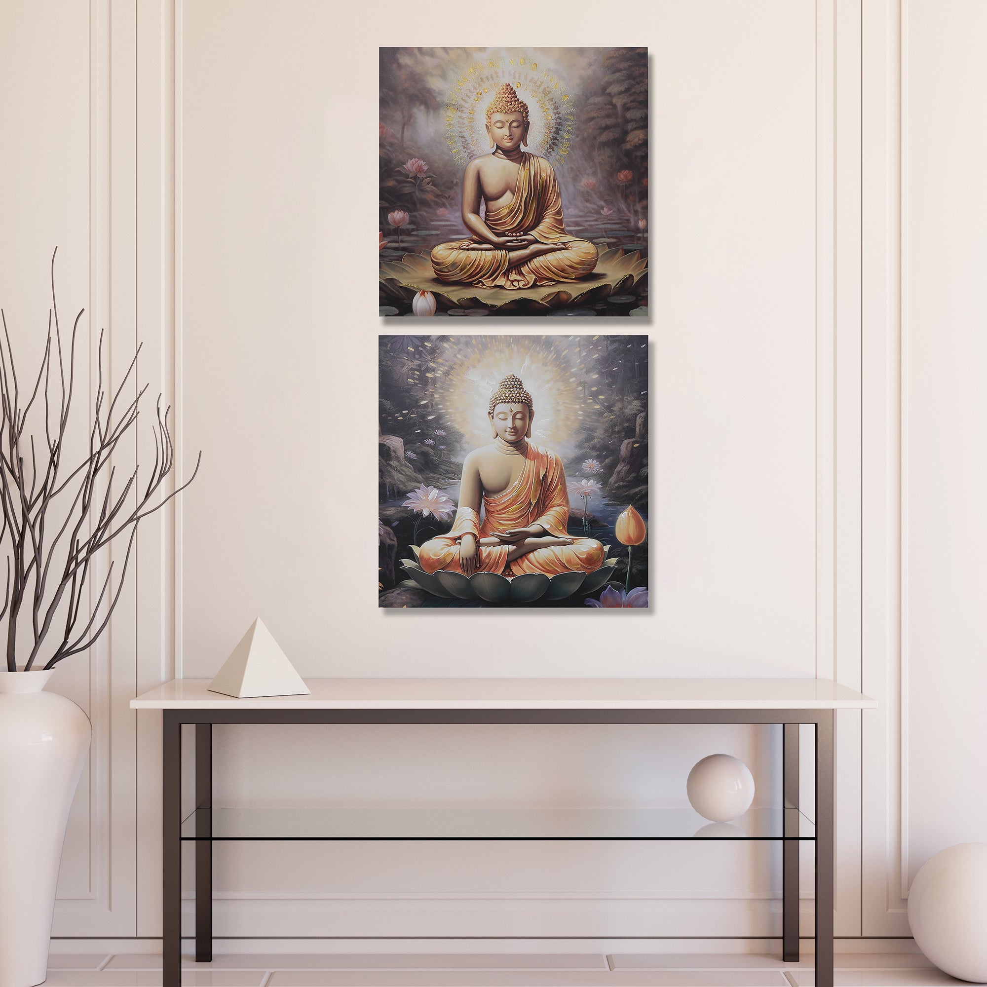 Hand Painted Wall Art with Meditating Buddha Design Assorted - Set of 2, Zen Wall Decor, Spiritual Home Accent, Meditation Room Artwork