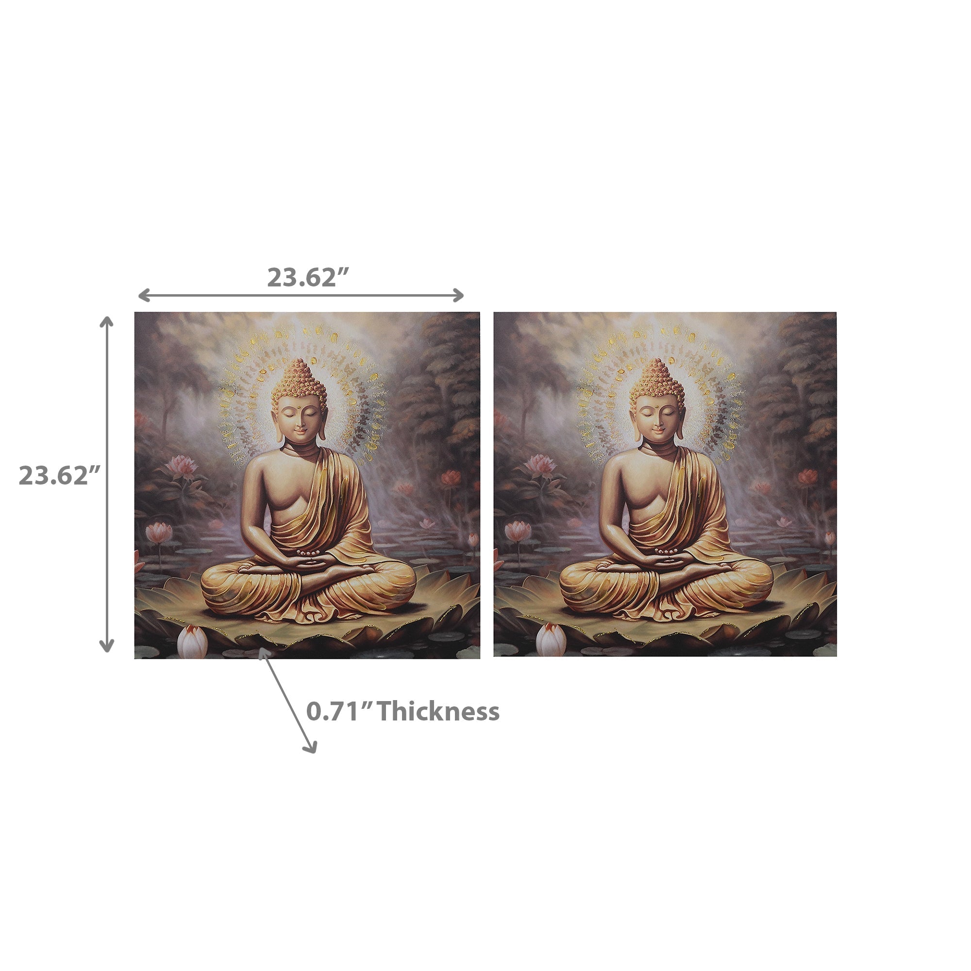 Hand Painted Wall Art with Meditating Buddha Design Assorted - Set of 2, Zen Wall Decor, Spiritual Home Accent, Meditation Room Artwork