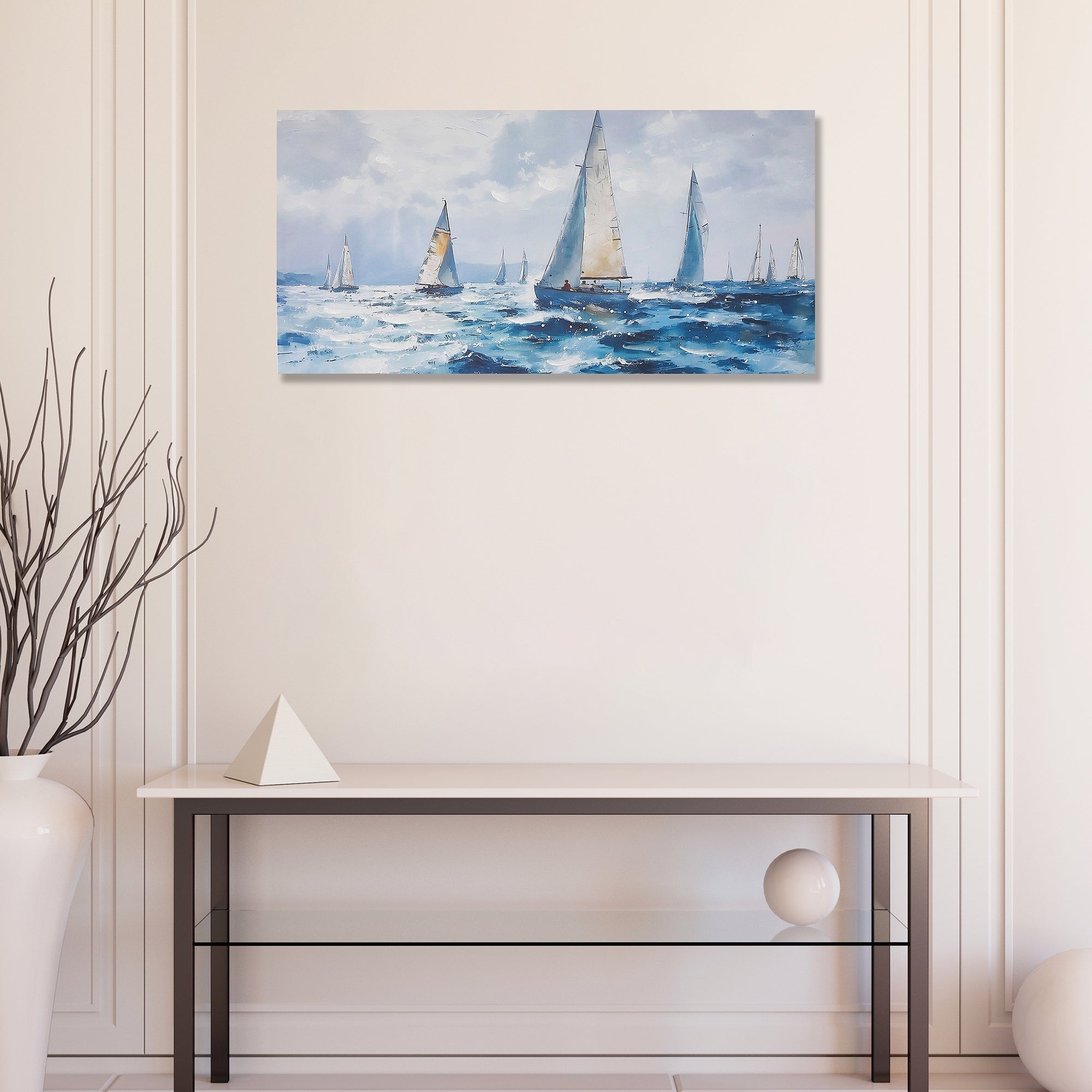 Hand Painted Wall Art Featuring Sail Boat on Sea Assorted, Nautical Wall Decor, Coastal Home Accent, Ocean Inspired Artwork