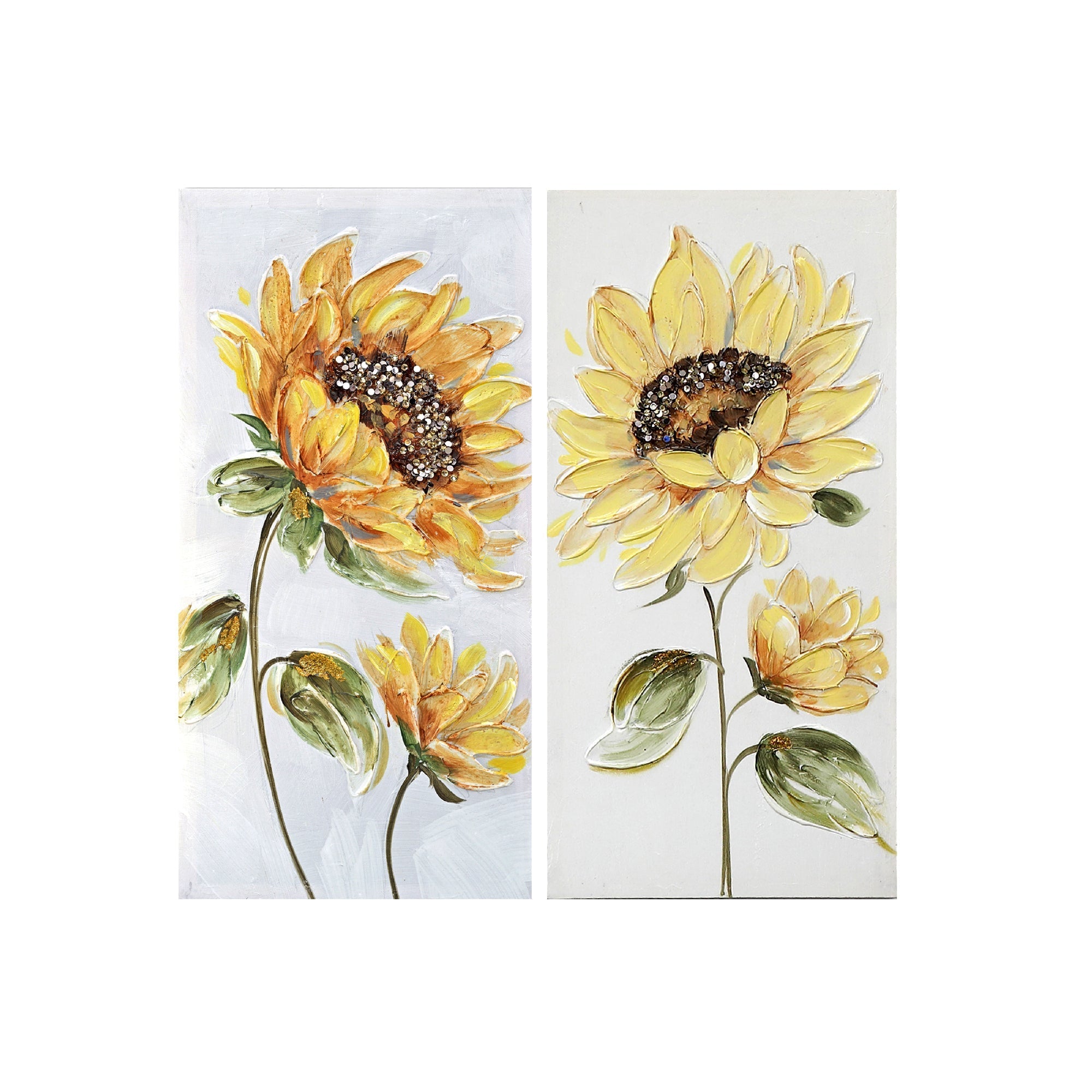 Hand Painted Wall Art with Sunflower Design Assorted - Set of 2, Nature Inspired Wall Decor, Bright Floral Canvas Artwork, Home Accent