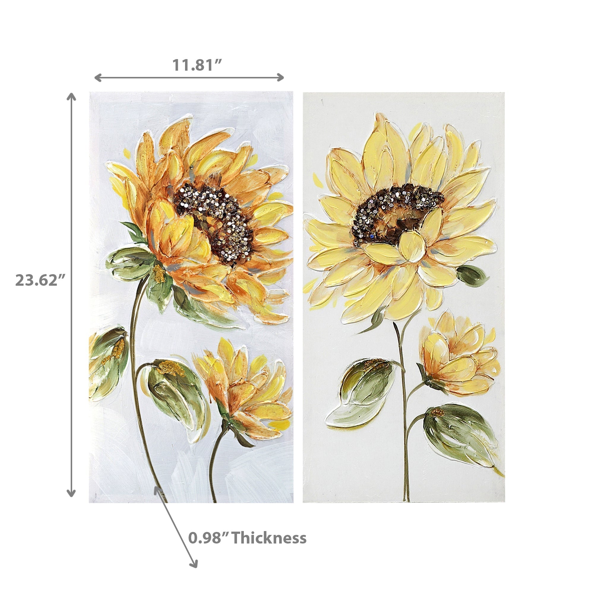 Hand Painted Wall Art with Sunflower Design Assorted - Set of 2, Nature Inspired Wall Decor, Bright Floral Canvas Artwork, Home Accent