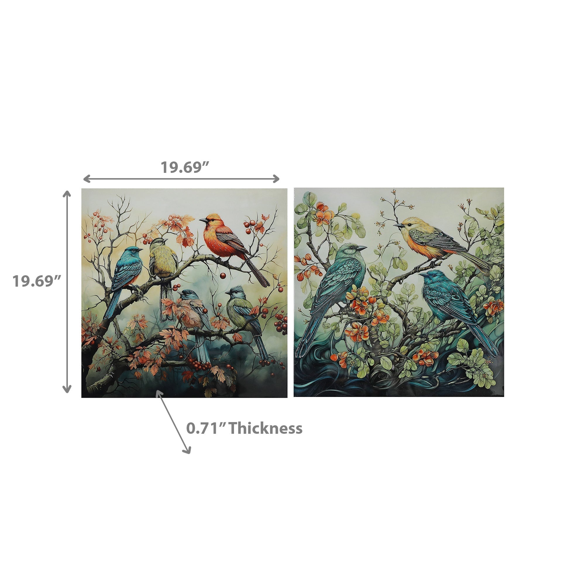 Lacquer Finish Wall Art Featuring Birds on Tree Assorted - Set of 2, Nature Inspired Wall Decor, Home Accent, Contemporary Artwork