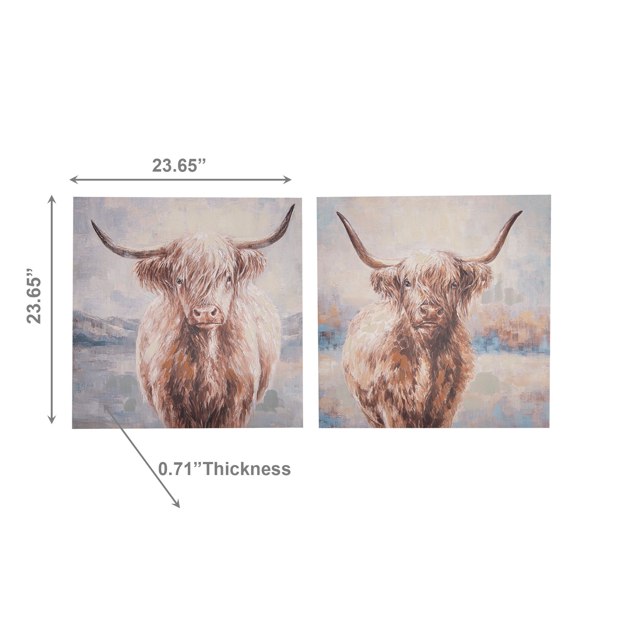 Hand-Painted Canvas Wall Art Featuring Yak Portrait - Set of 2