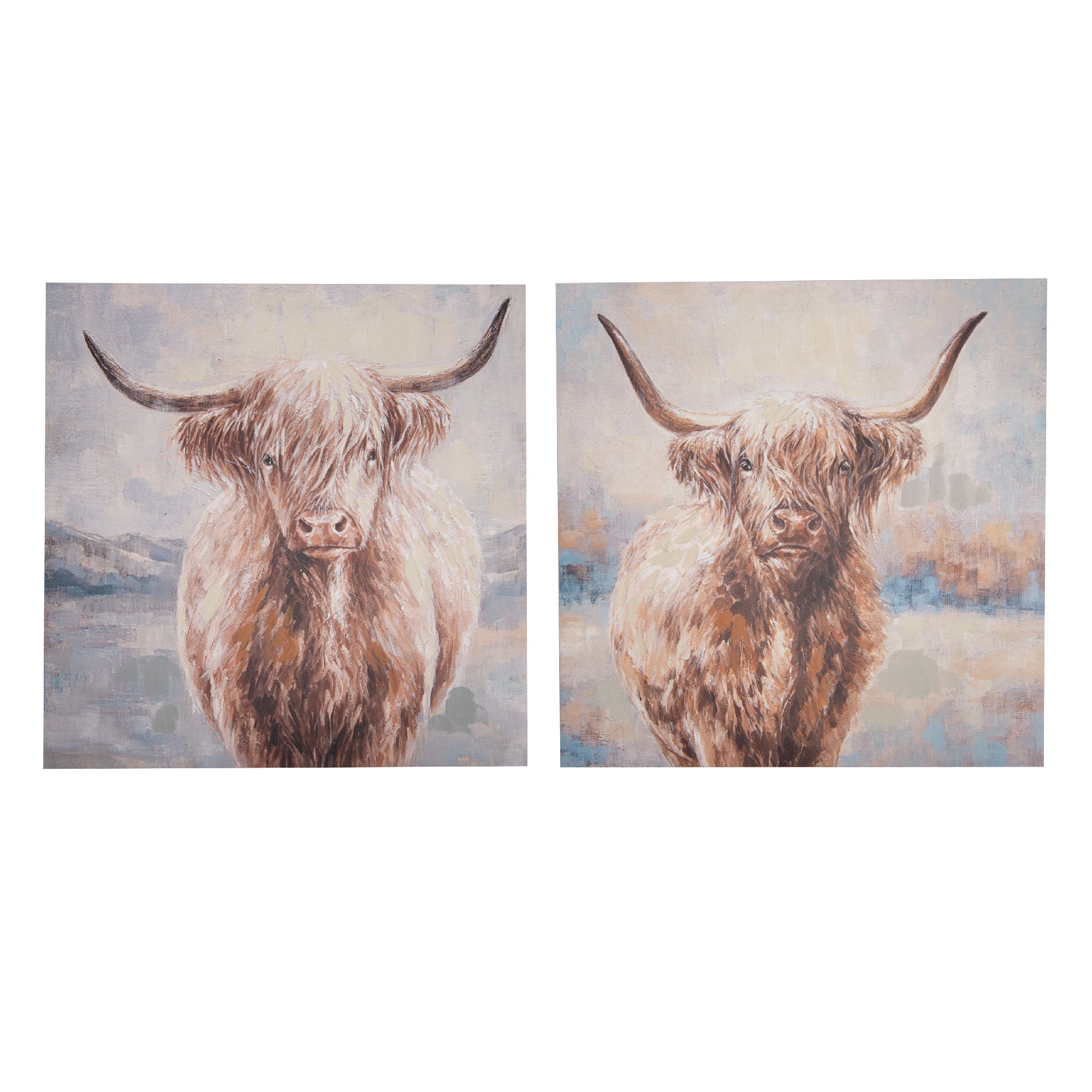 Hand-Painted Canvas Wall Art Featuring Yak Portrait - Set of 2