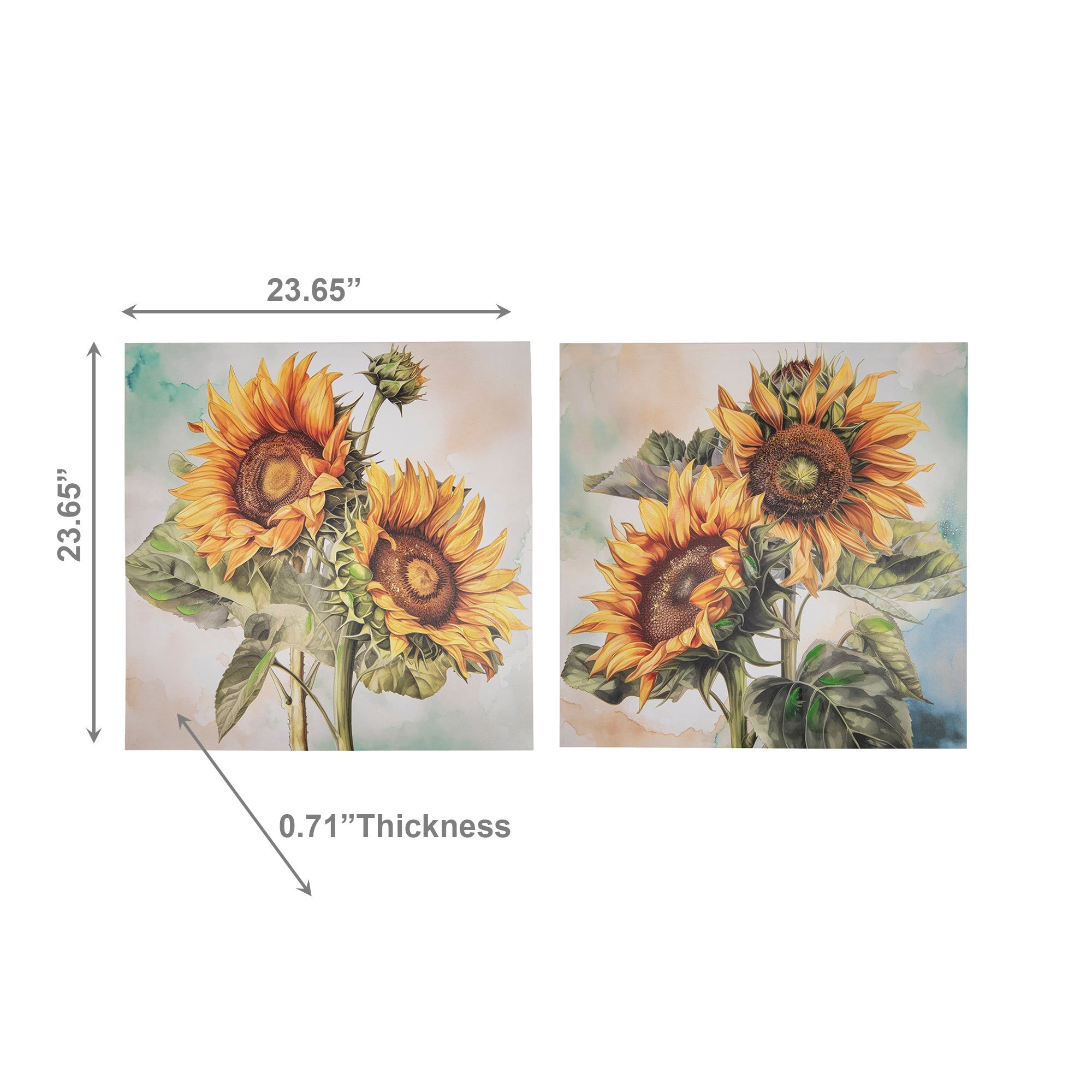 Hand-Painted Canvas Wall Art Featuring Wild Sunflower - Set of 2