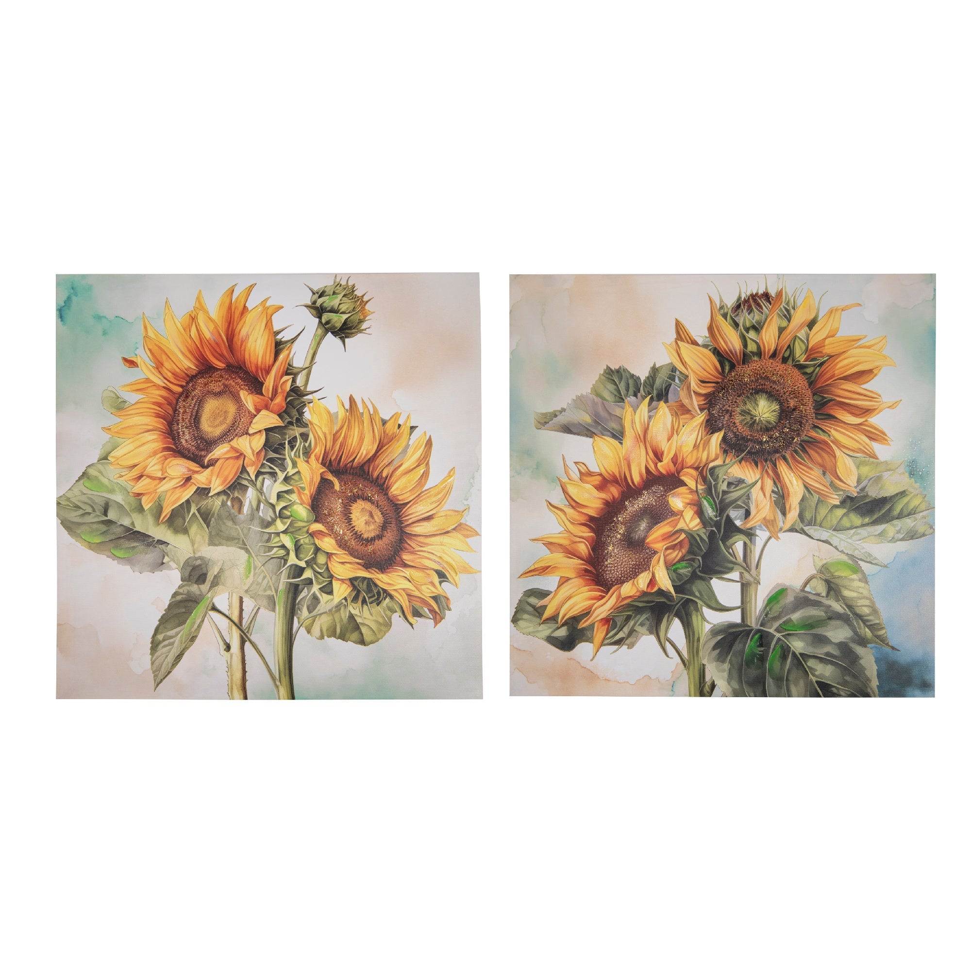 Hand-Painted Canvas Wall Art Featuring Wild Sunflower - Set of 2