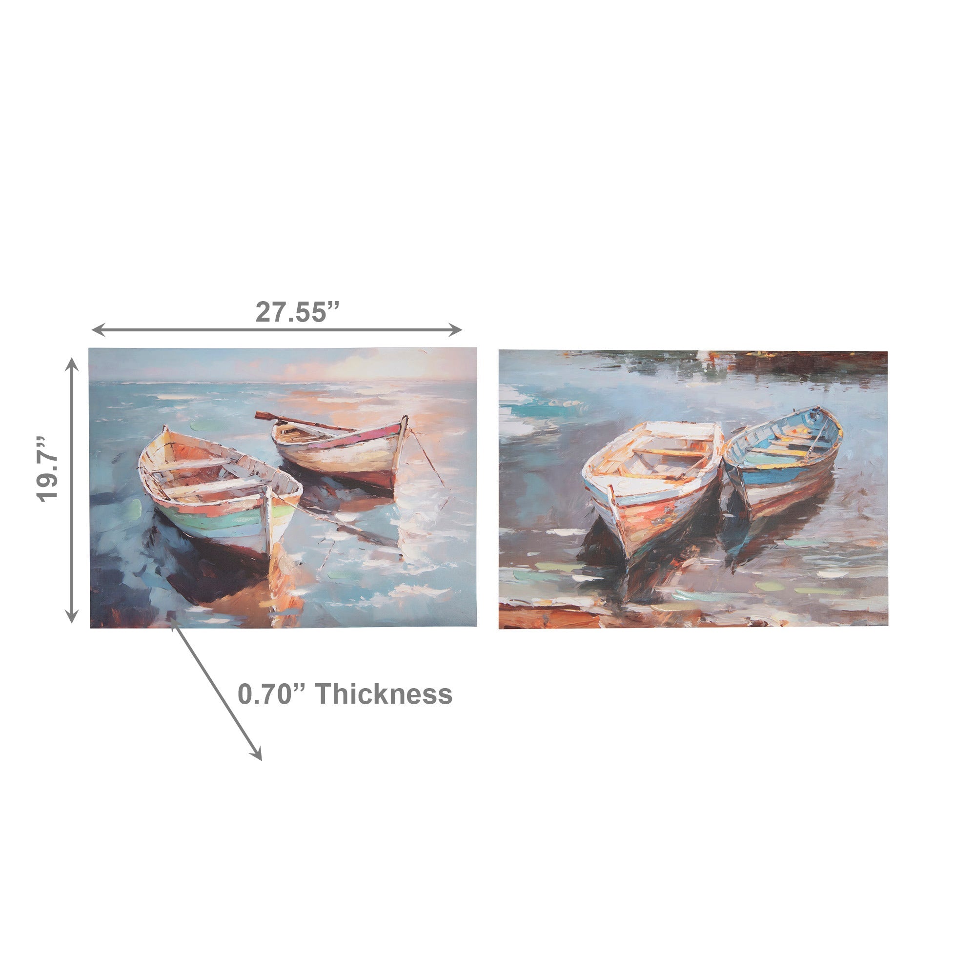 Hand-Painted Canvas Wall Art Featuring Swaying Boats - Set of 2