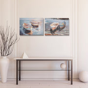 Hand-Painted Canvas Wall Art Featuring Swaying Boats - Set of 2
