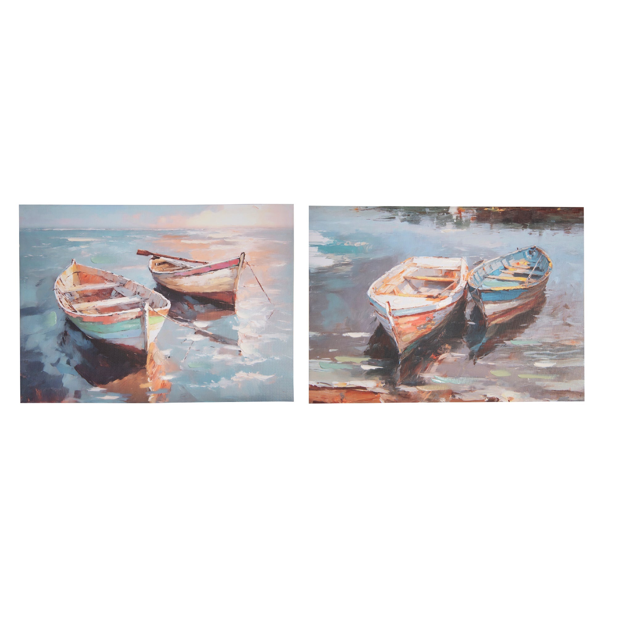 Hand-Painted Canvas Wall Art Featuring Swaying Boats - Set of 2