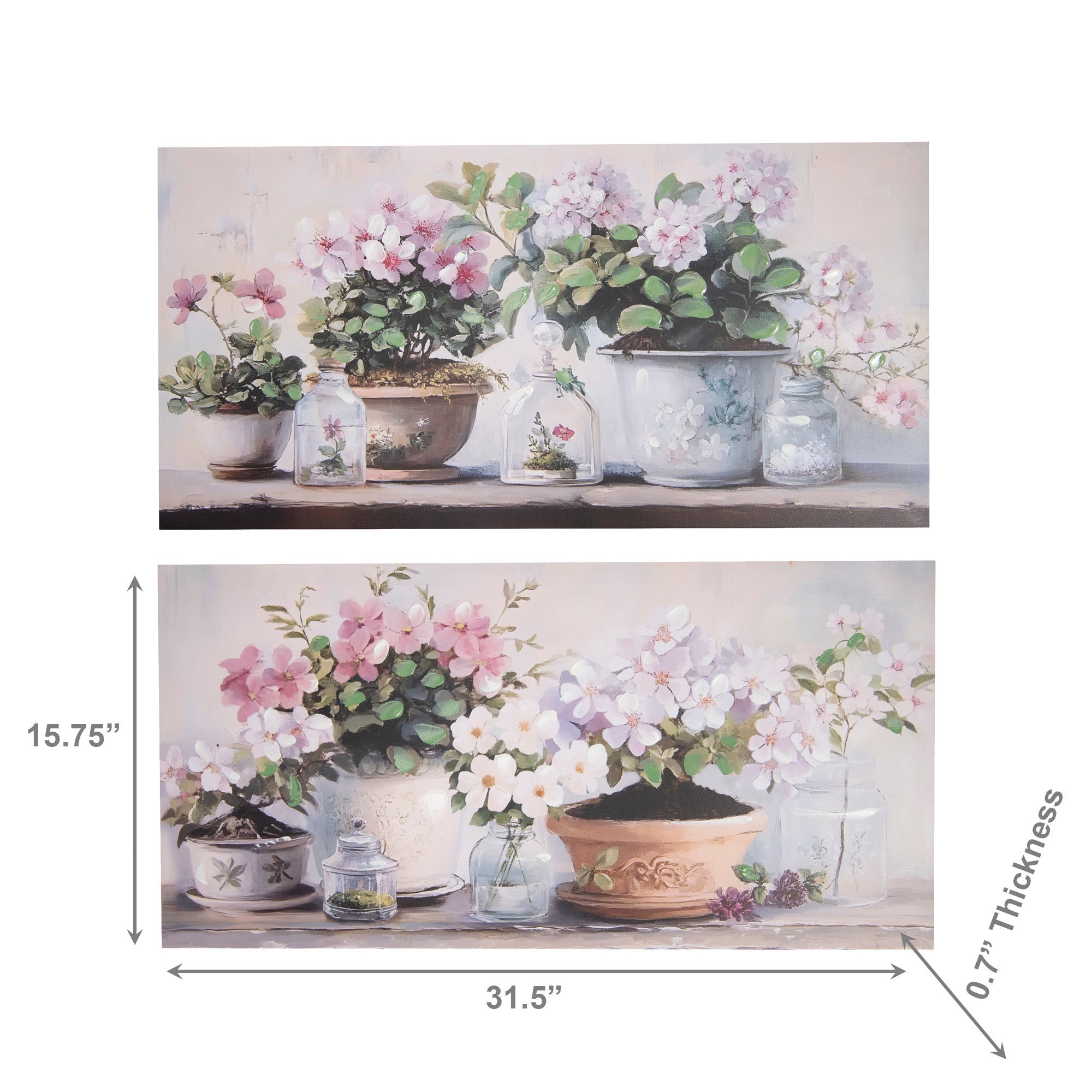 Hand-Painted Canvas Wall Art Featuring Potted Floral Tablescape - Set of 2