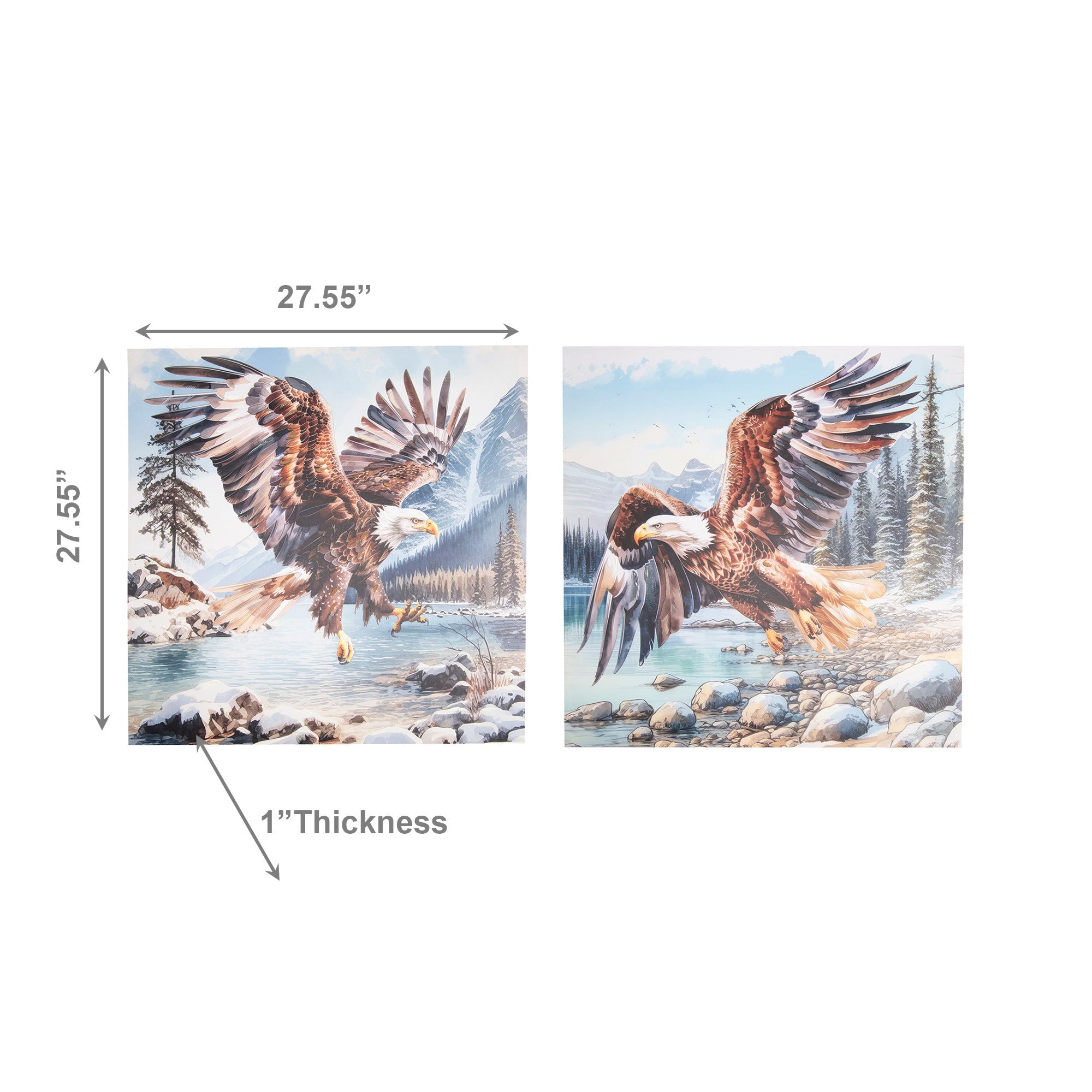 Hand-Painted Canvas Wall Art Featuring Soaring Eagle - Set of 2