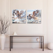 Hand-Painted Canvas Wall Art Featuring Soaring Eagle - Set of 2