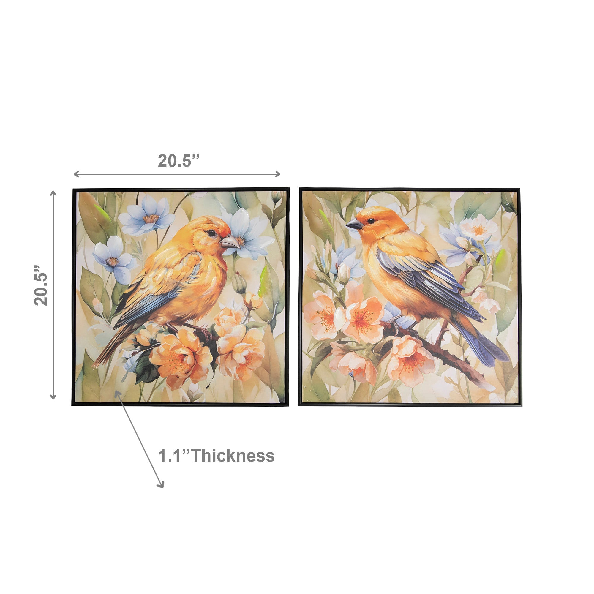 Framed Hand-Painted Canvas Wall Art Featuring Spring Canary - Set of 2