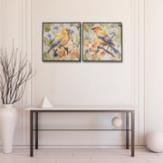 Framed Hand-Painted Canvas Wall Art Featuring Spring Canary - Set of 2