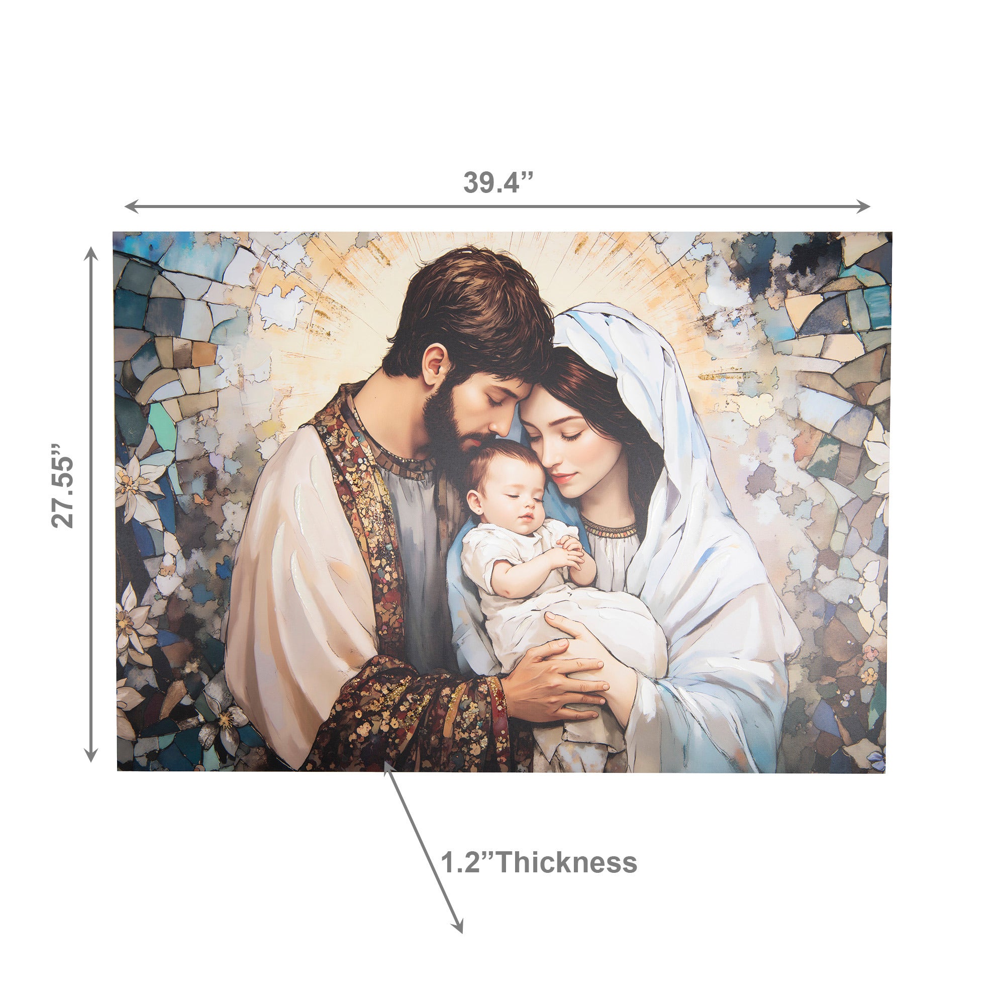Hand-Painted Canvas Wall Art Featuring Holy Family