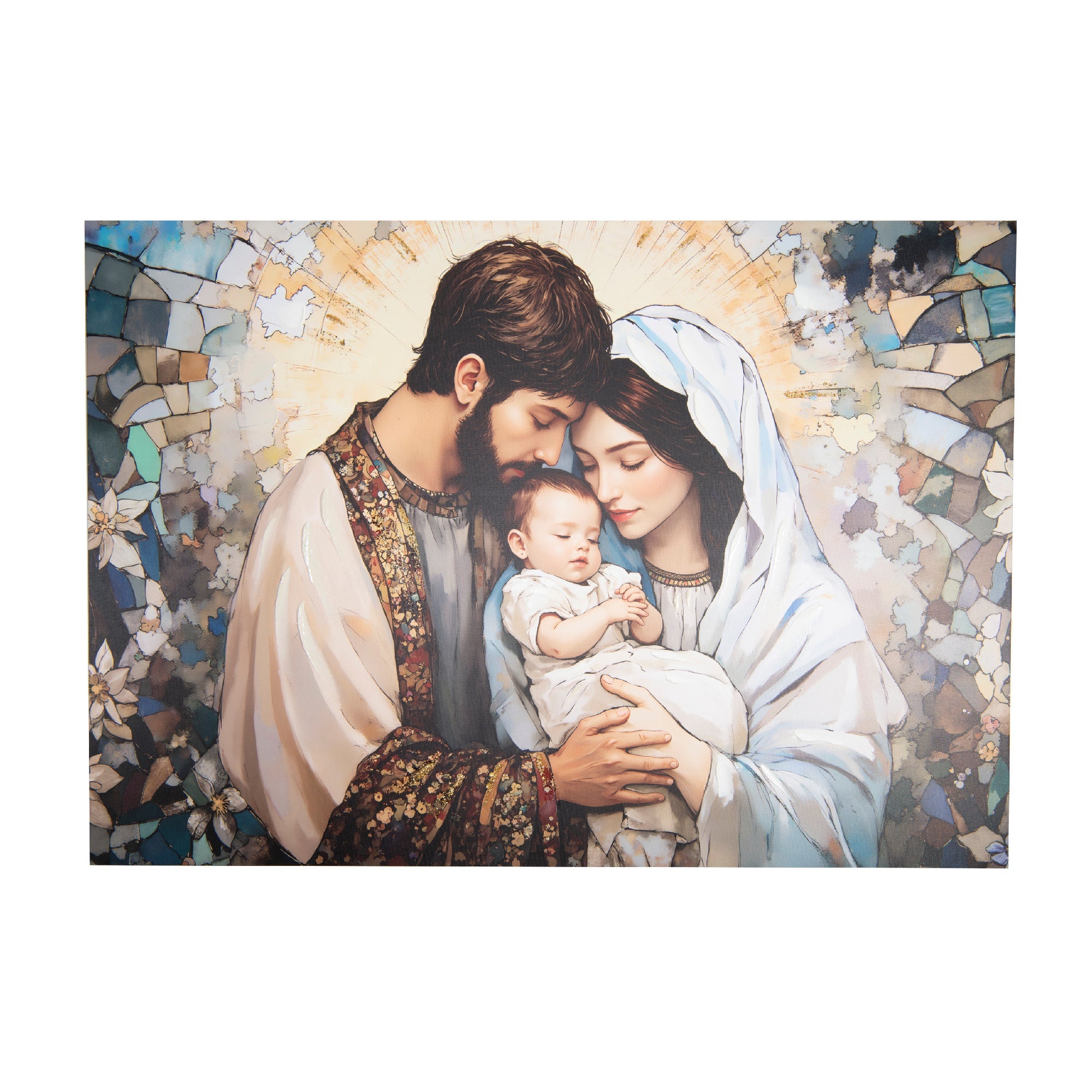 Hand-Painted Canvas Wall Art Featuring Holy Family