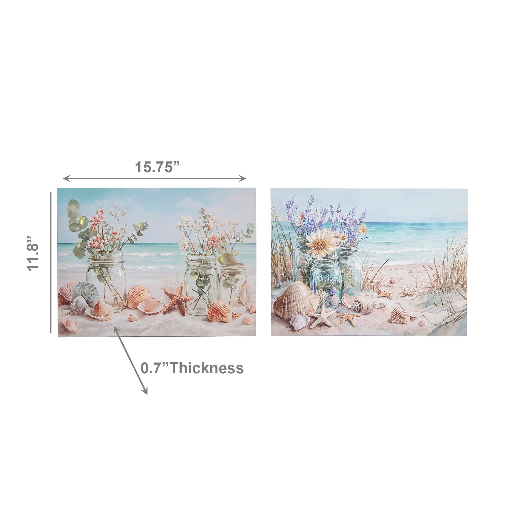 Canvas Wall Art Depicting Seashells by the Seashore - Set of 2