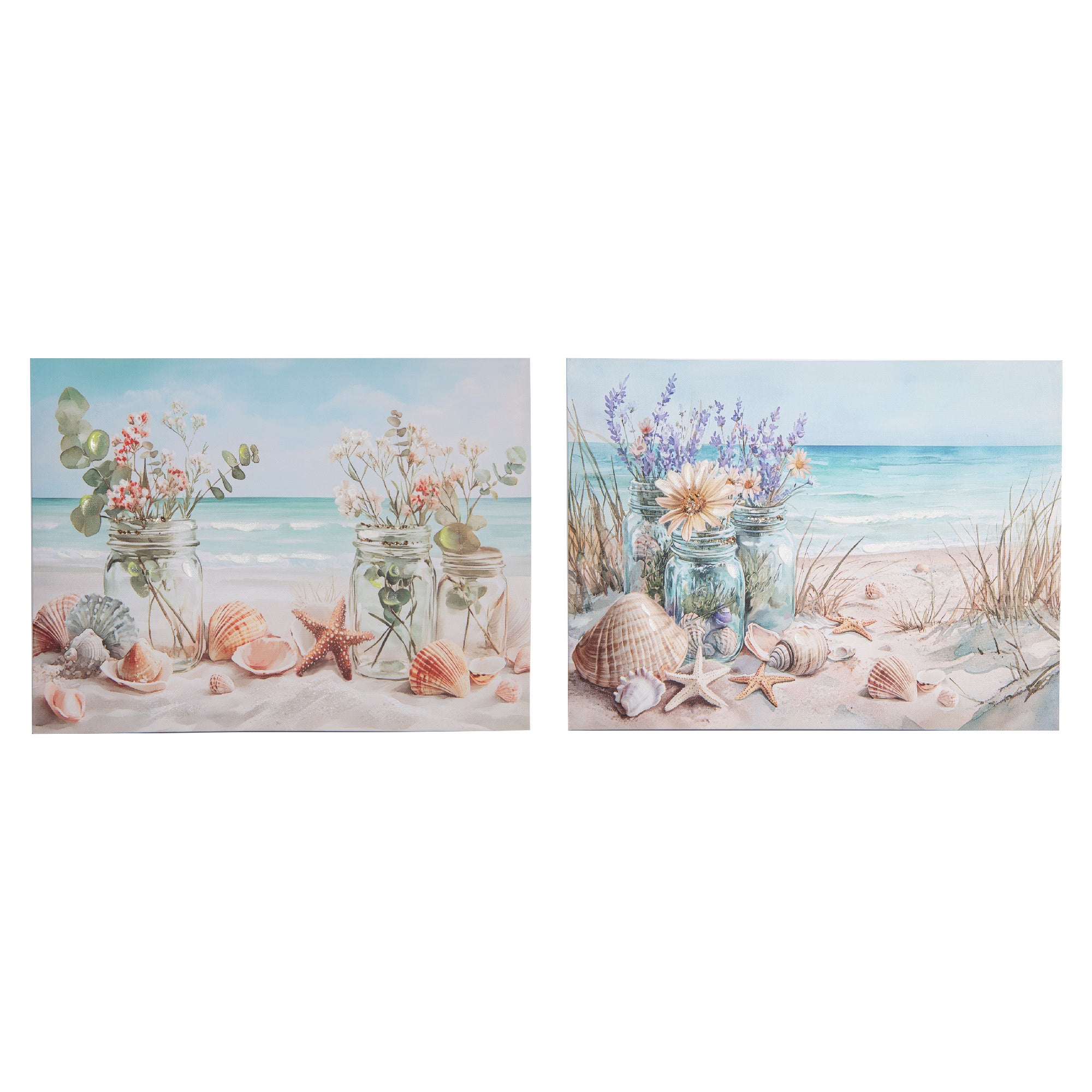 Canvas Wall Art Depicting Seashells by the Seashore - Set of 2
