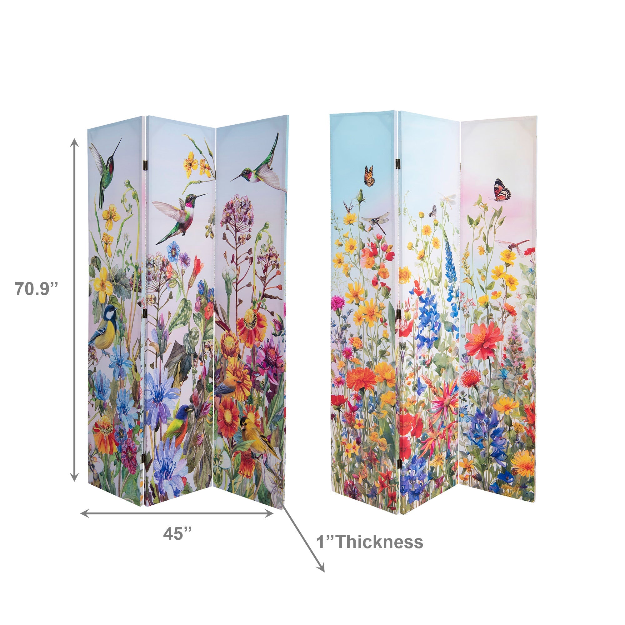 Double-Sided 3-Panel Canvas Screen Featuring Botanical Garden