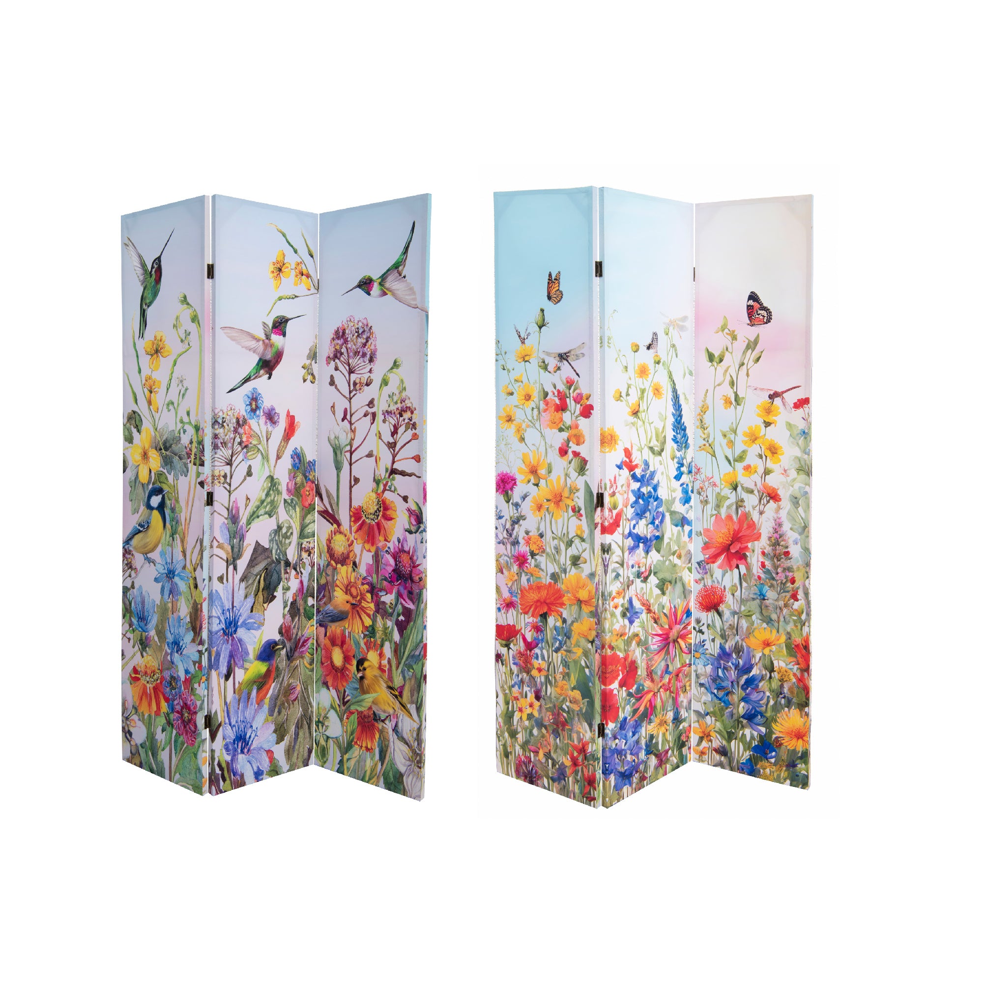 Double-Sided 3-Panel Canvas Screen Featuring Botanical Garden