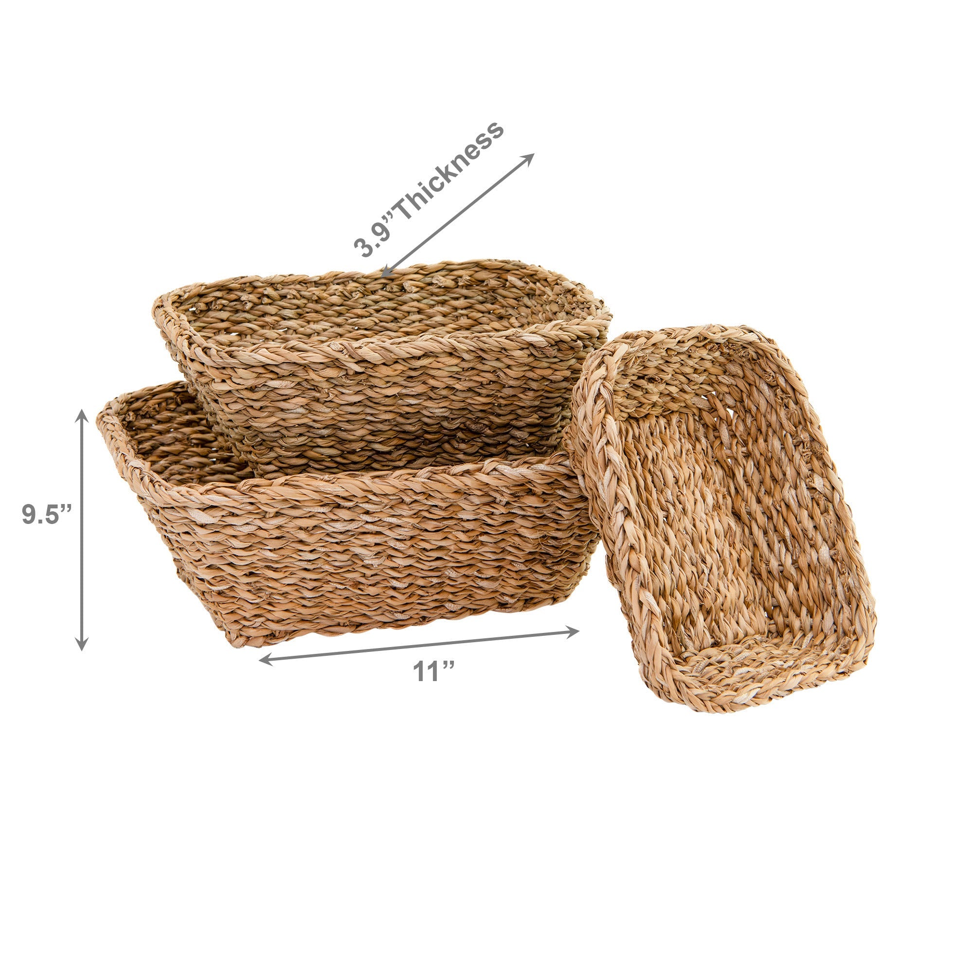 Set of 3 Natural Rectangular Seagrass Baskets