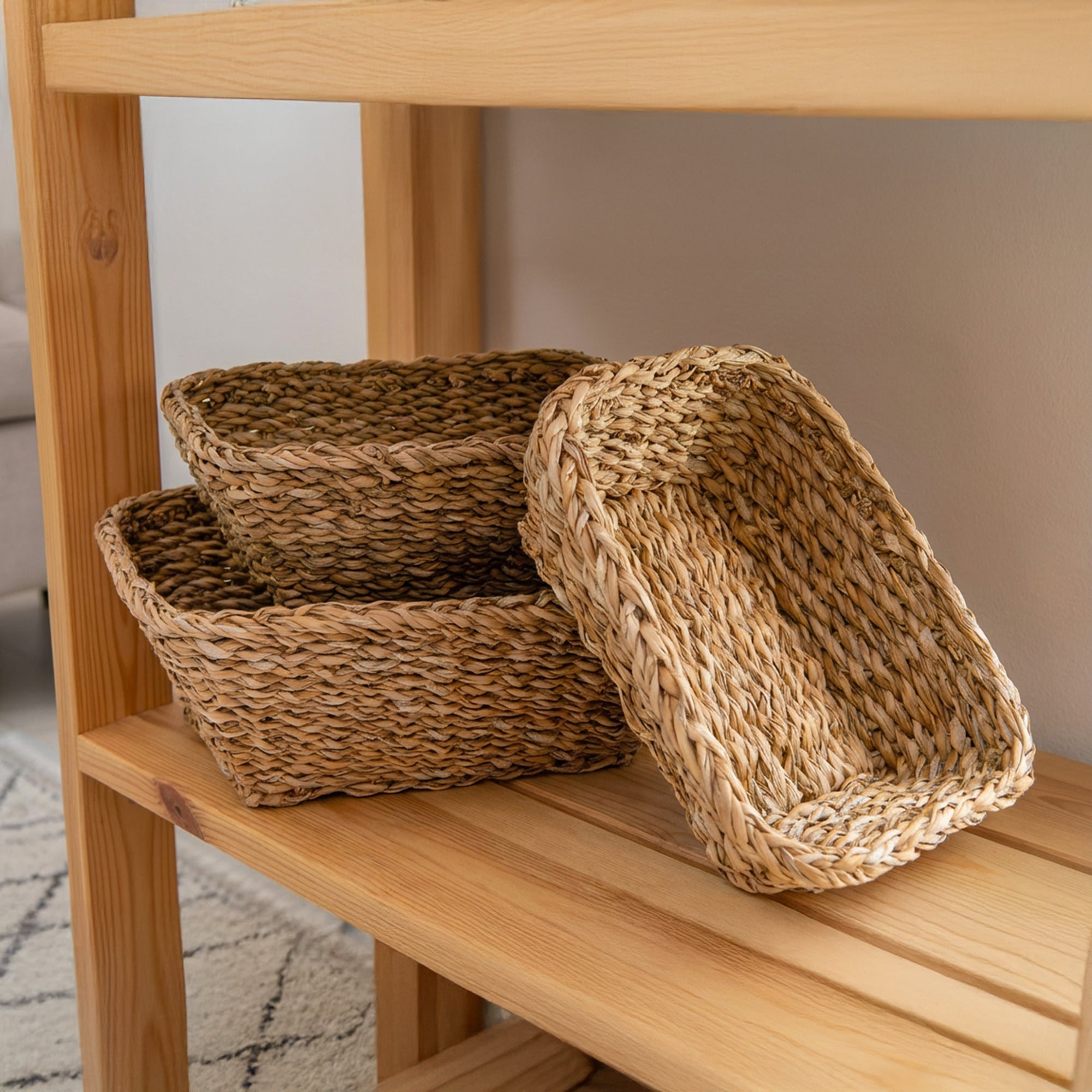 Set of 3 Natural Rectangular Seagrass Baskets