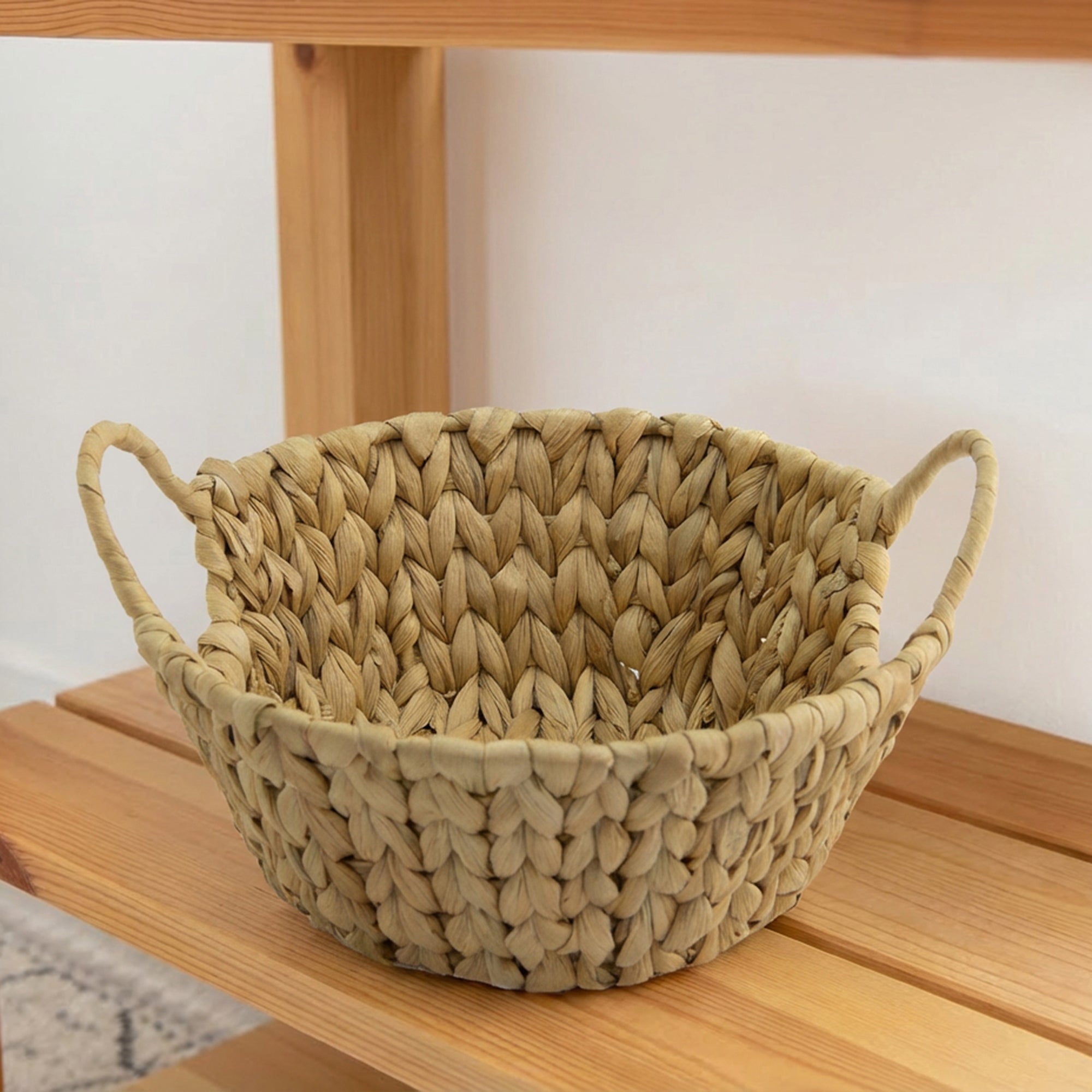 Natural Round Water Hyacinth Basket Featuring Sturdy Iron Frame for Added Support
