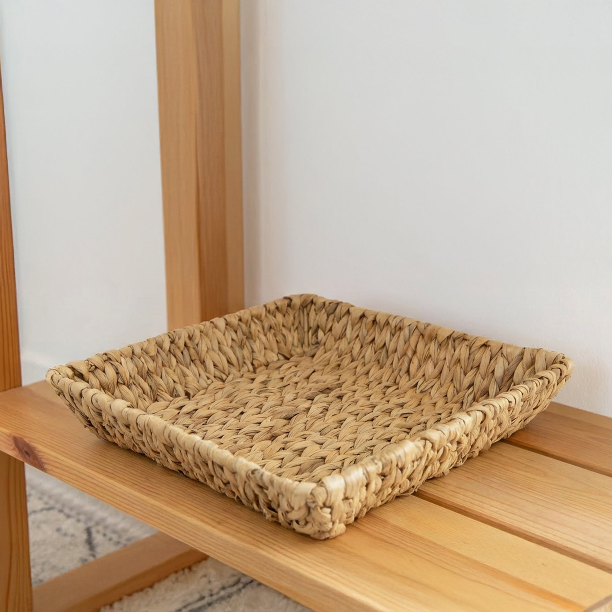 Elegant Natural Square Water Hyacinth Tray with Robust Iron Frame