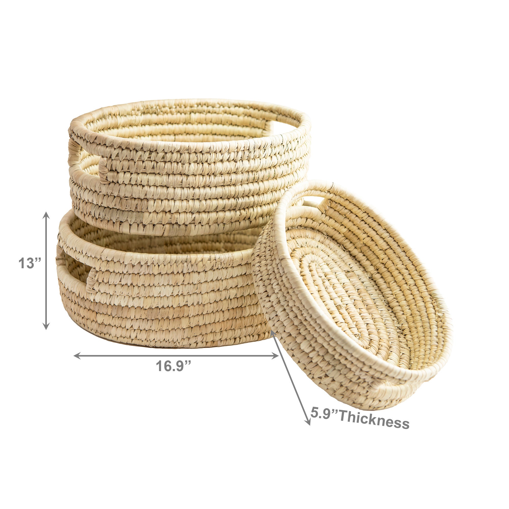 Set of 3 Oval Natural Grass Baskets with Practical Handles for Easy Carrying